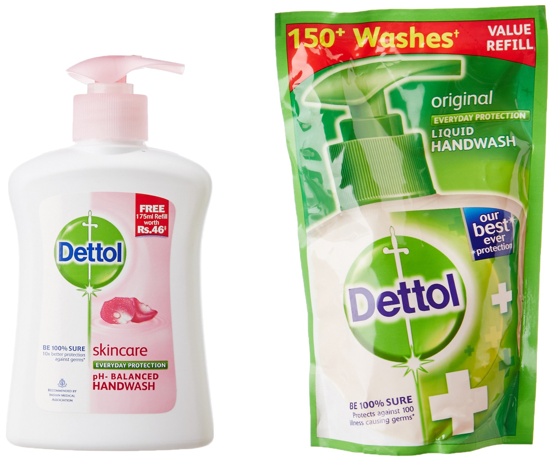 Dettol Antibacterial Liquid Hand Wash 200ml with Refill 185ml - Kills 99.9% Germs - Moisturizing Skin Care Soap for Kitchen, Bathroom & Travel Use