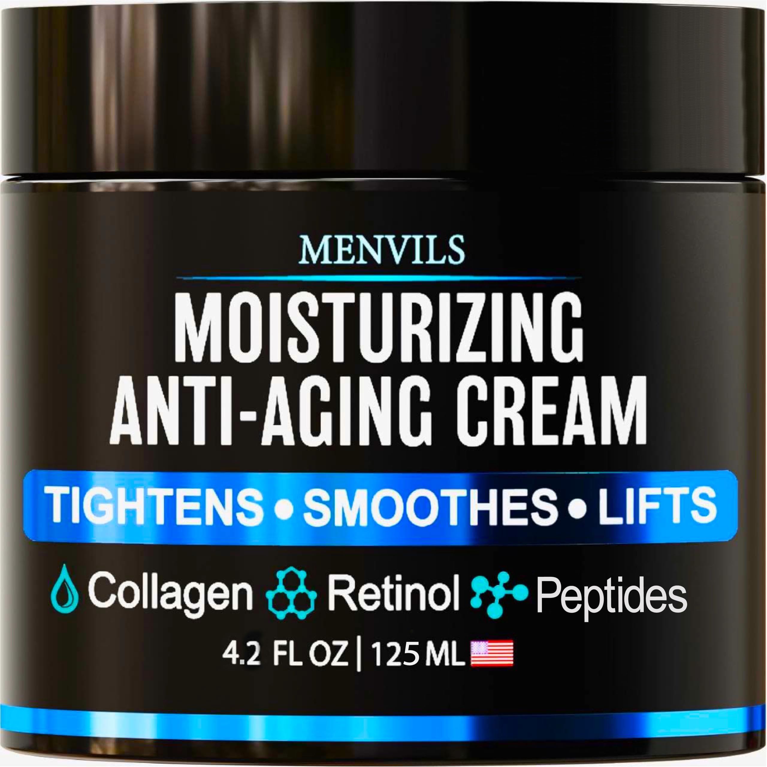 Best Anti Aging Face Moisturizer Cream for Men with Collagen & Retinol - Wrinkle Reducing Facial Cream with Peptides & Jojoba Oil - Day & Night Hydrating Skin Care Lotion (4.2 oz) - Perfect for Daily Skincare Routine & Travel