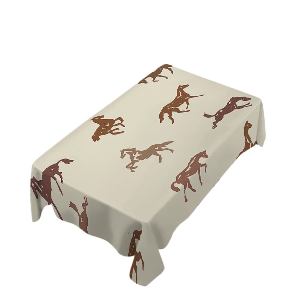 Premium Brown Equestrian Horse Tablecloth - Traditional England Style Rectangular Table Cover 60x104 Inch for Kitchen, Dining, Party - Easy Clean & Durable - Perfect for Weddings, Banquets, and Equestrian-Themed Events