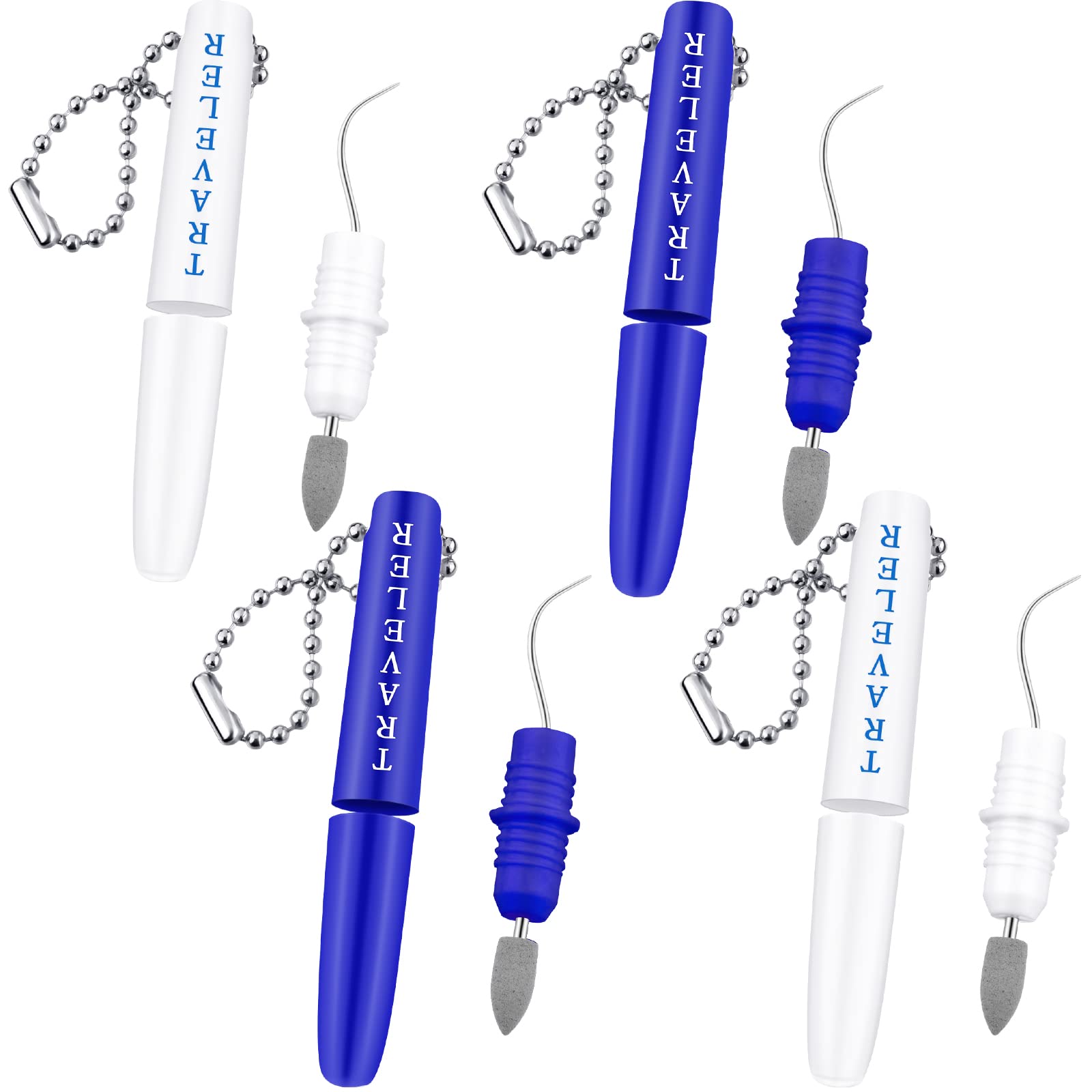 4 Pack Reusable Metal Toothpick Holder with Keychain - Portable Dental Tool Set for Teeth Cleaning & Plaque Removal - Perfect for Travel, Office & Daily Oral Hygiene