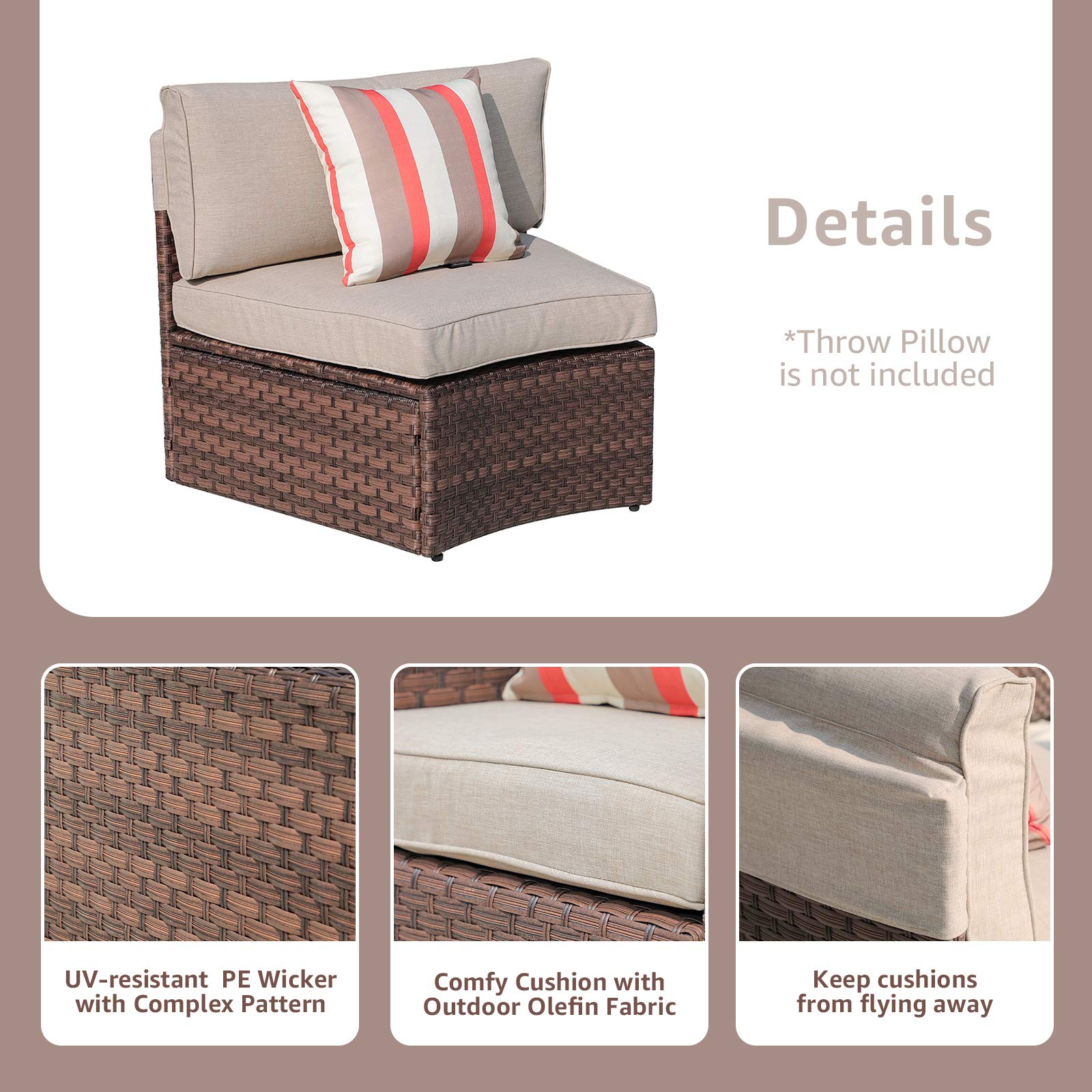 SUNSITT 2-Piece Half Moon Patio Furniture Set - Curved Outdoor Wicker Sectional Sofa with Beige Cushions for Garden, Poolside & Backyard Relaxation