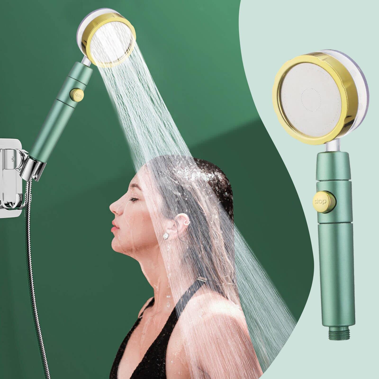 High Pressure Shower Head with Turbo Fan - 1 Button Switch & 360° Rotation - Universal Bathroom Rain Shower for Strong Water Flow - Perfect for Home Spa, Relaxation and Water Saving