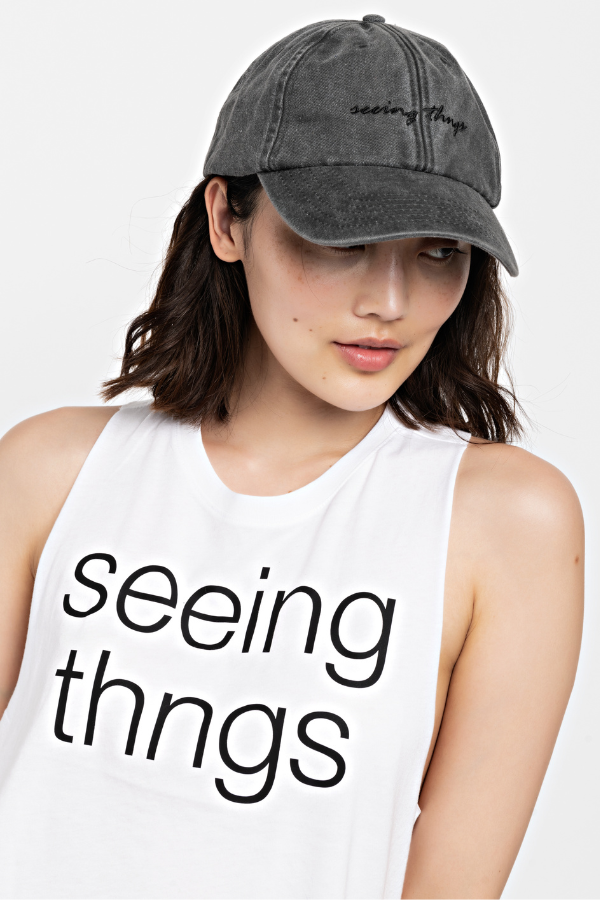Seeing Things Crop Racer Tank Top - Women's Fashion Yoga Workout Tops for Gym, Running & Summer Outfits