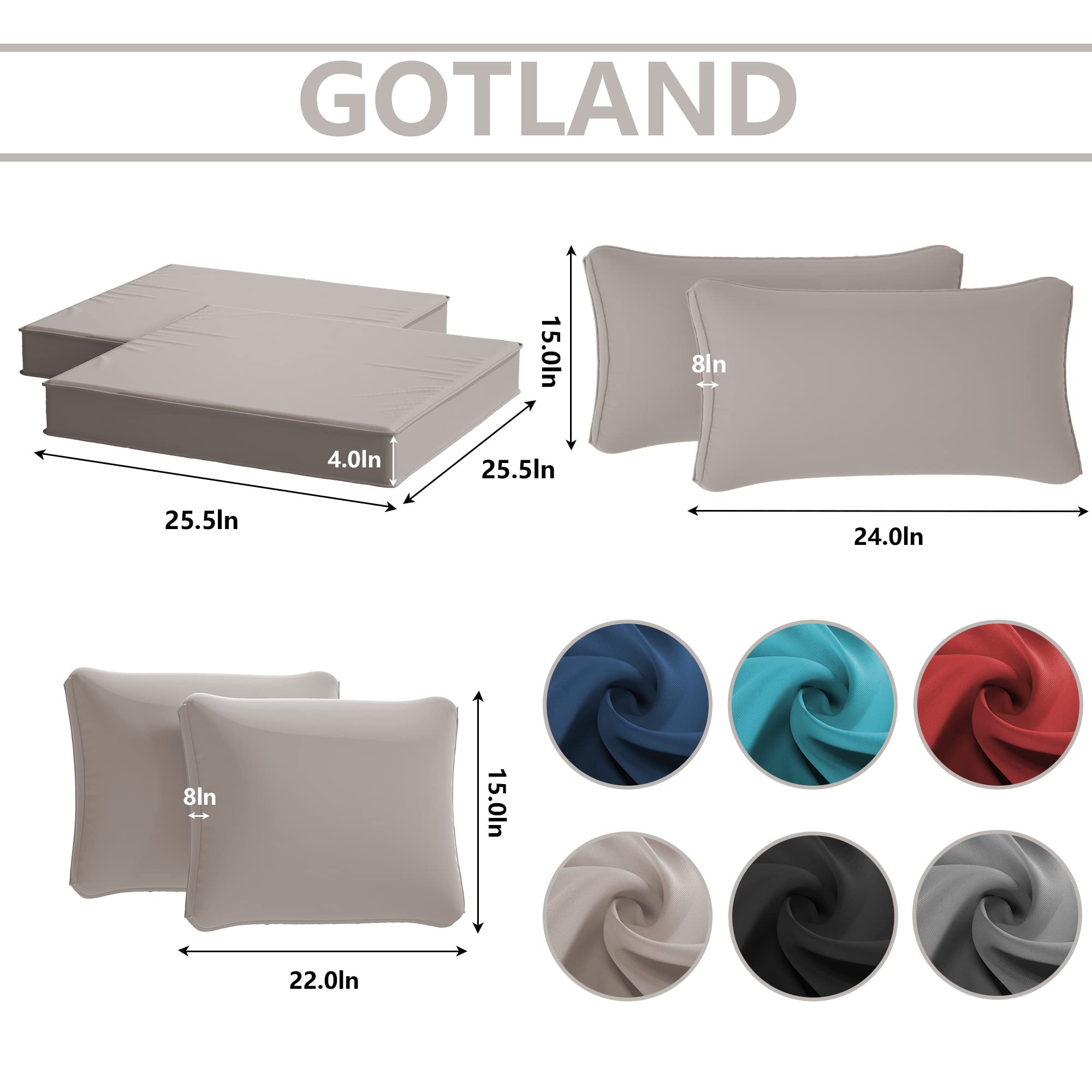 Waterproof Gotland Patio Cushion Covers - Outdoor Furniture Replacement Slipcovers with Zipper for Sofa, Couch & Chair Seats | Durable All-Weather Protection for Deck, Porch & Garden Use