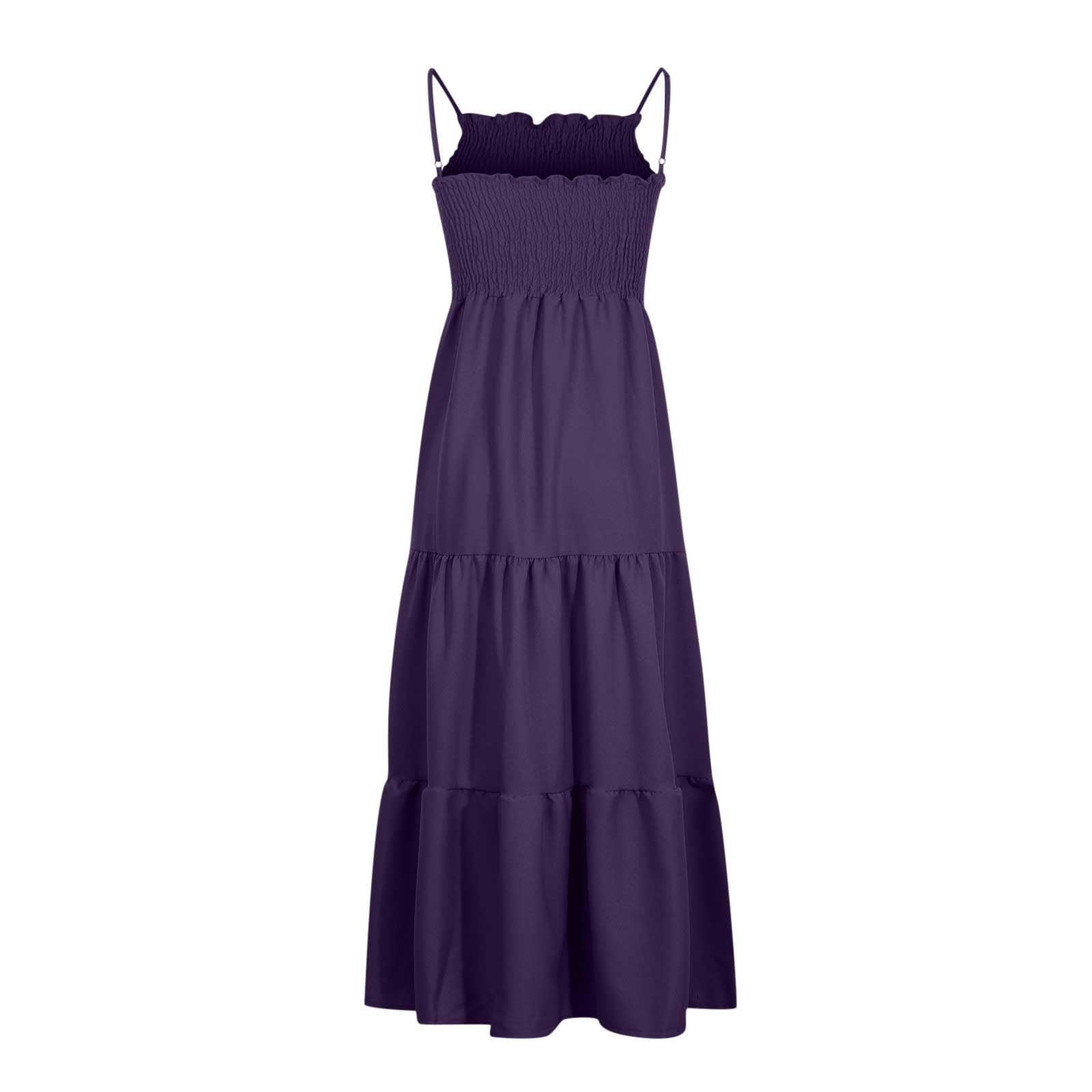 Women's Summer Boho Beach Dress - Flowy Ruffle Smocked Tiered Swing Midi Sundress with Sling | Perfect for Vacations, Pool Parties & Casual Outings