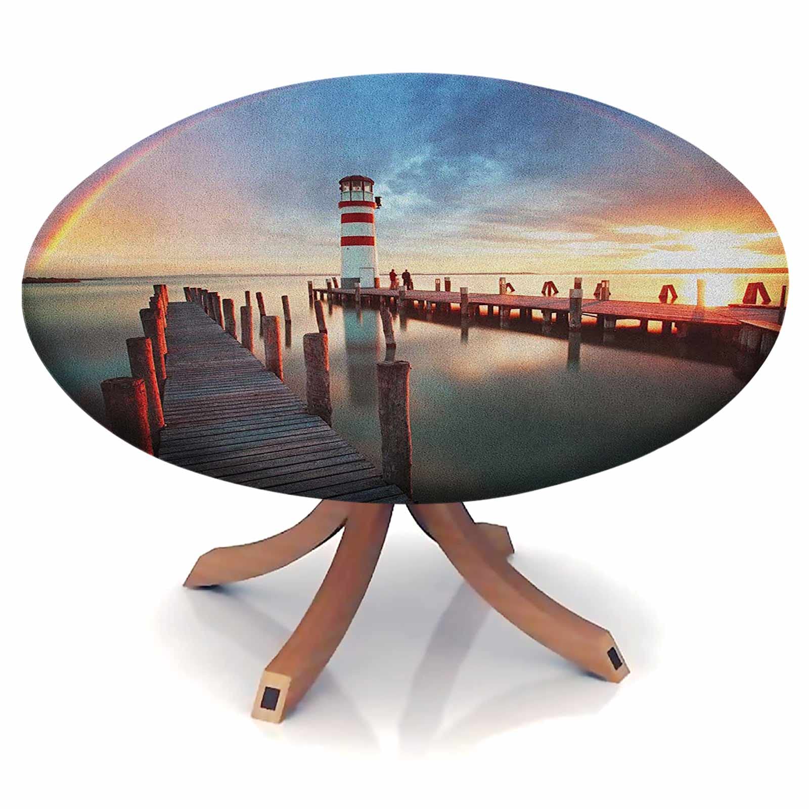 Round Fitted Tablecloth 52 Inch - Multicolor Dining Table Cover for 40