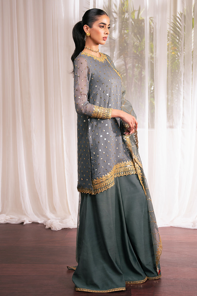 MALLARD GREEN 4-Piece Embroidered Chiffon Suit Set for Women - Elegant Party Wear & Special Occasion Outfit