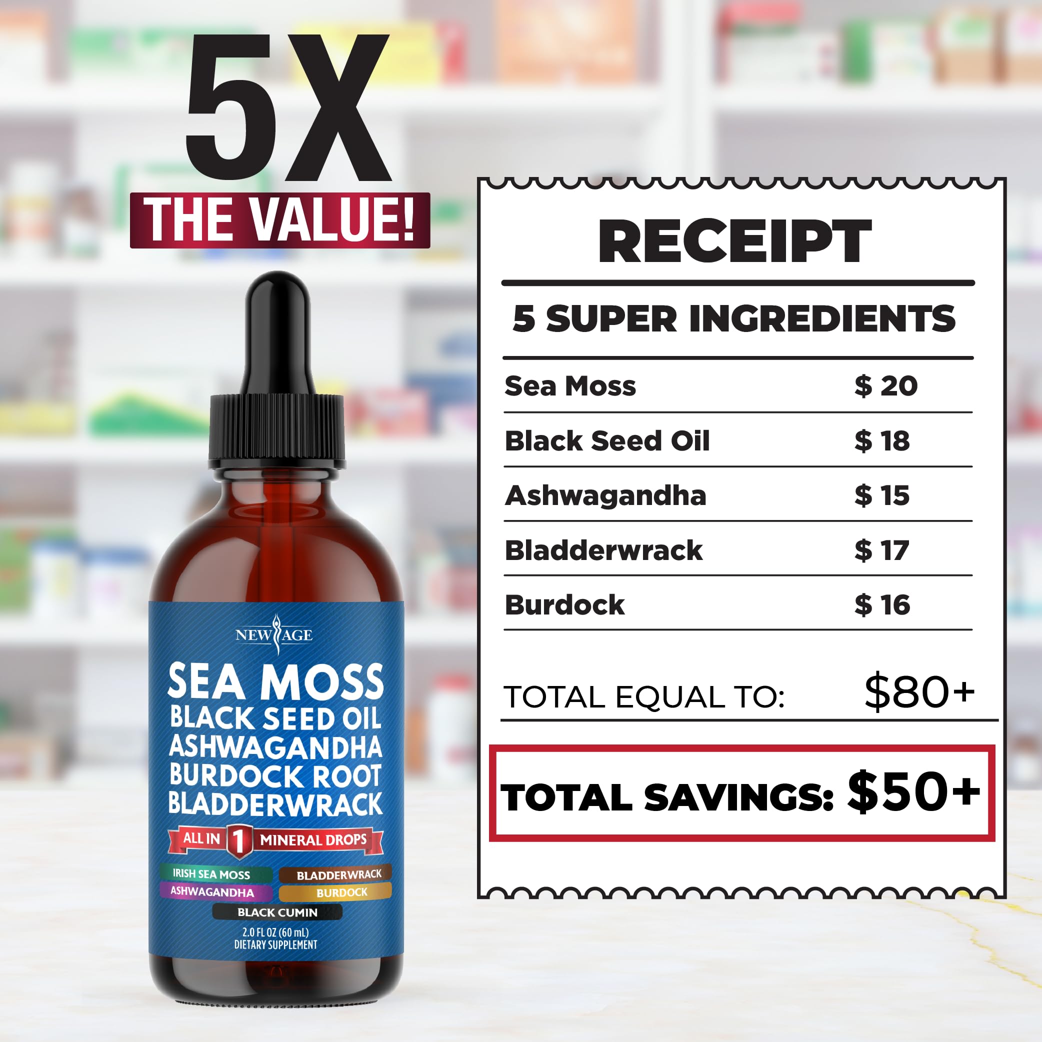Organic Sea Moss Liquid Drops with Black Seed Oil, Ashwagandha & Burdock Root - Vegan Multimineral Supplement for Immune Support, Energy & Detox - Non-GMO, Silica-Rich Formula (2 Pack) - Perfect for Daily Wellness Routine & Holistic Health Enthusiasts