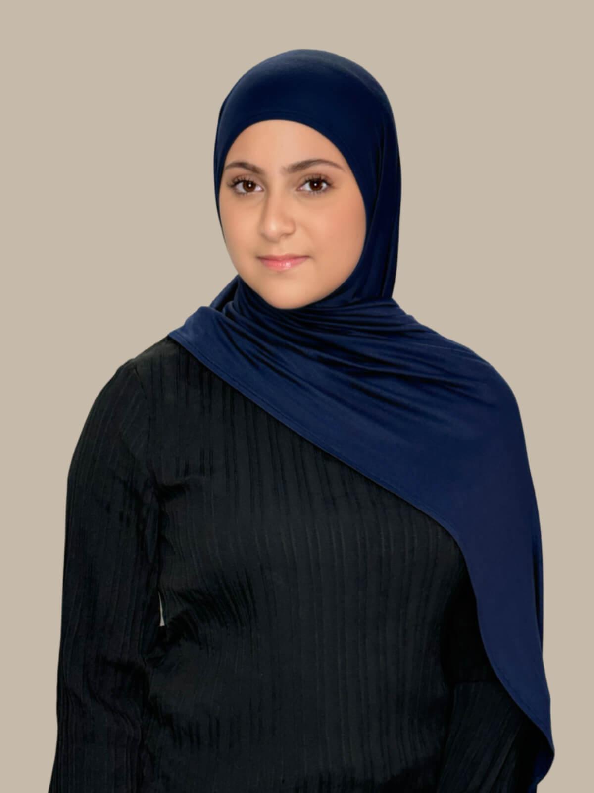 Stylish Pre-Sewn Jersey Hijab for Women - Navy Blue | Comfortable & Modest Headscarf for Daily Wear, Work, and Prayer