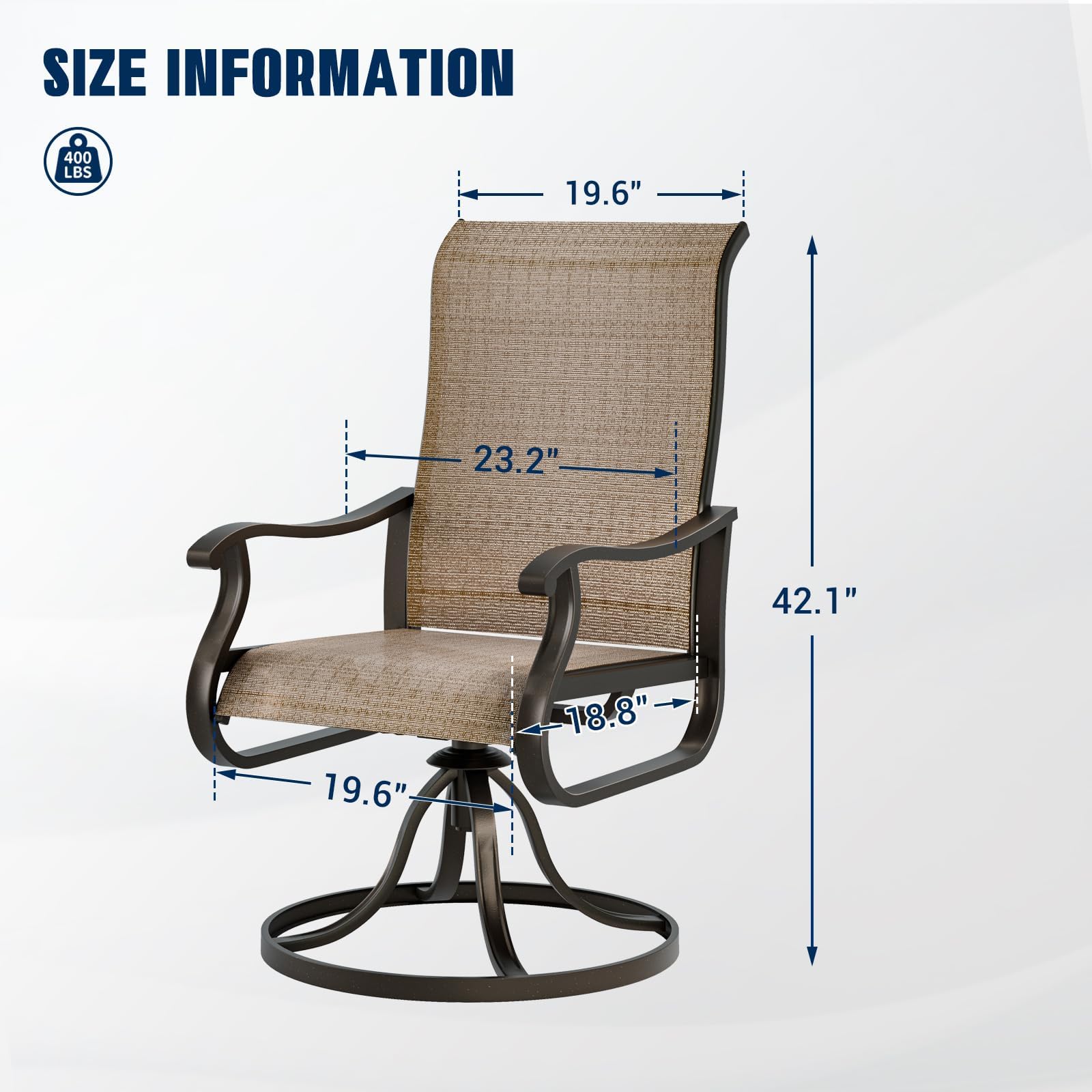 2 Pack UDPATIO Patio Swivel Dining Chairs - High Back Outdoor Chairs with All-Weather Breathable Textilene & Metal Rocking Frame - Perfect for Garden, Lawn, Deck, and Poolside Relaxation (Brown)