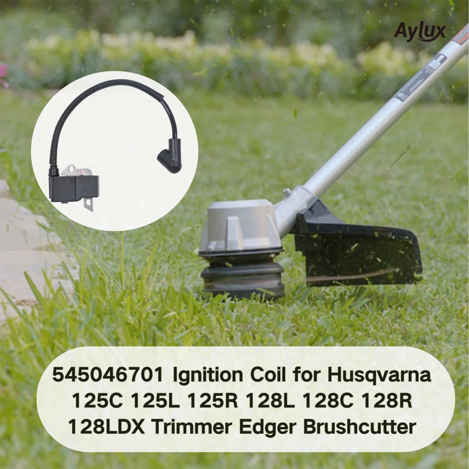 Aylux 545046701 Ignition Coil Module with Spark Plug Compatible for Husqvarna 125C 125E 125L 125R 125RJ 125LDX 128L 128C 128R 128LDX Trimmer Edger Brushcutter - Replacement Part for Lawn Maintenance & Landscaping Tools