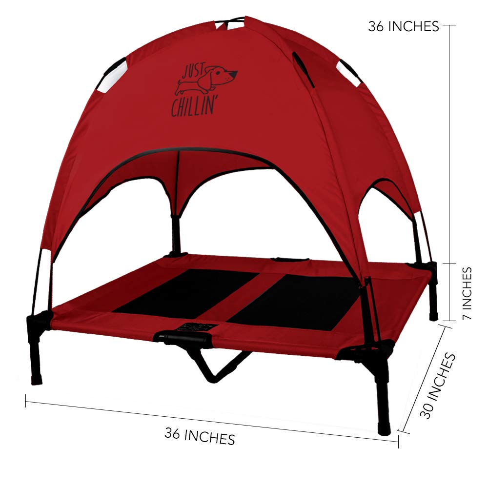 Floppy Dawg Elevated Dog Bed - Portable Cool Cot with Canopy for Indoor & Outdoor Use