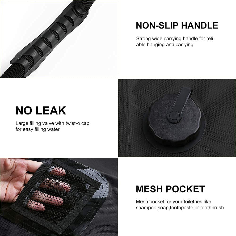 20L Solar Shower Bag - Portable Outdoor Camping Shower with Temperature Display & Adjustable Showerhead - Solar Powered Hot Water Heater for Camping, Hiking, Beach, RV Trips & Emergency Use