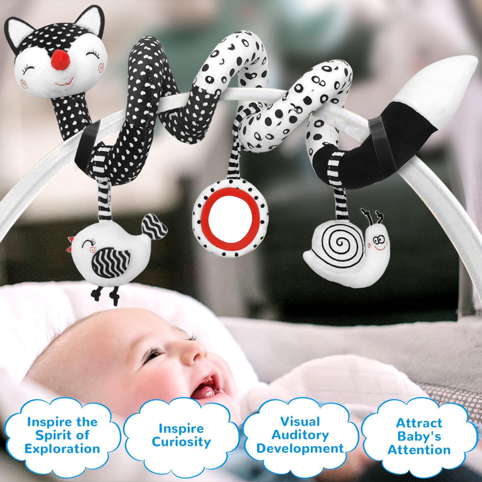 High Contrast Black and White Baby Toys for Newborns 0-12 Months - Car Seat & Stroller Sensory Toys for Infant Development - Perfect Crib Mobile Gift for Boys & Girls - Ideal for Visual Stimulation and Early Learning