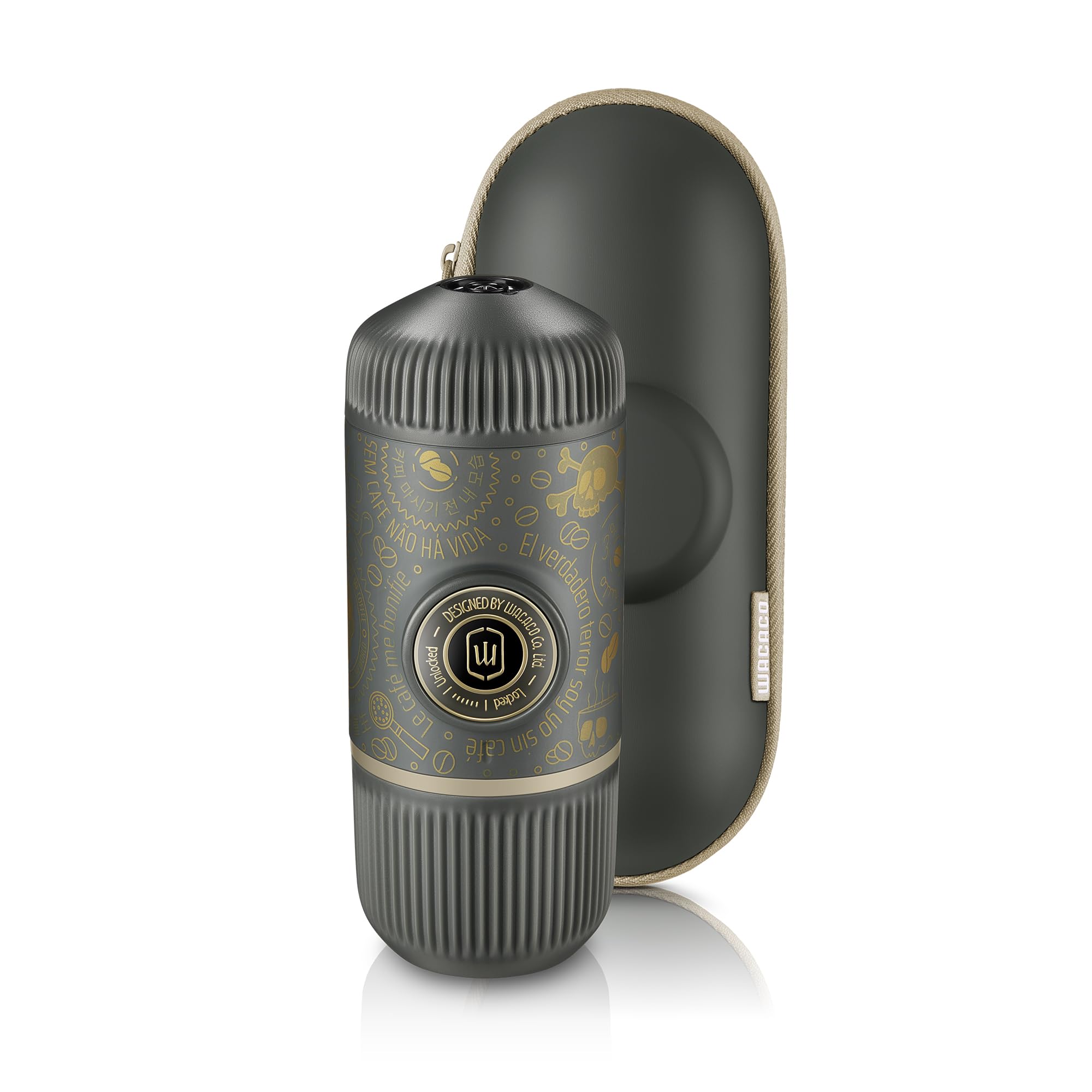 WACACO Nanopresso Portable Espresso Machine - 18 Bar Pressure Handheld Coffee Maker with Protective Case | Manual Operation for Travel, Camping & Office Use (Dark Soul Grey)