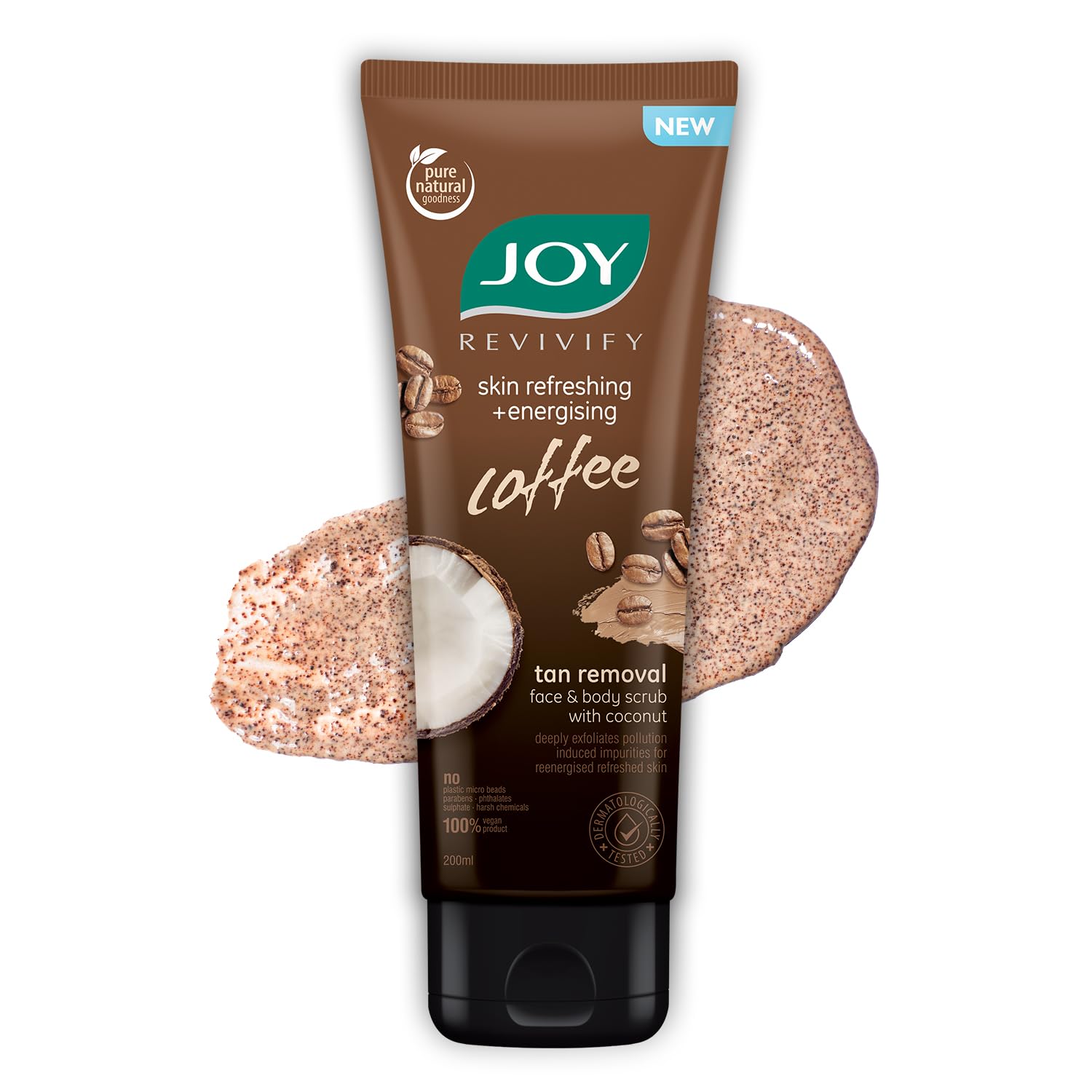 Joy Exfoliating Coffee Face & Body Scrub for Men & Women (200g) | Natural Coconut & Coffee Anti-Pollution Scrub | Deep Exfoliation & Dirt Removal | 100% Vegan, Gentle Skincare | Perfect for Daily Use & Post-Workout Cleansing