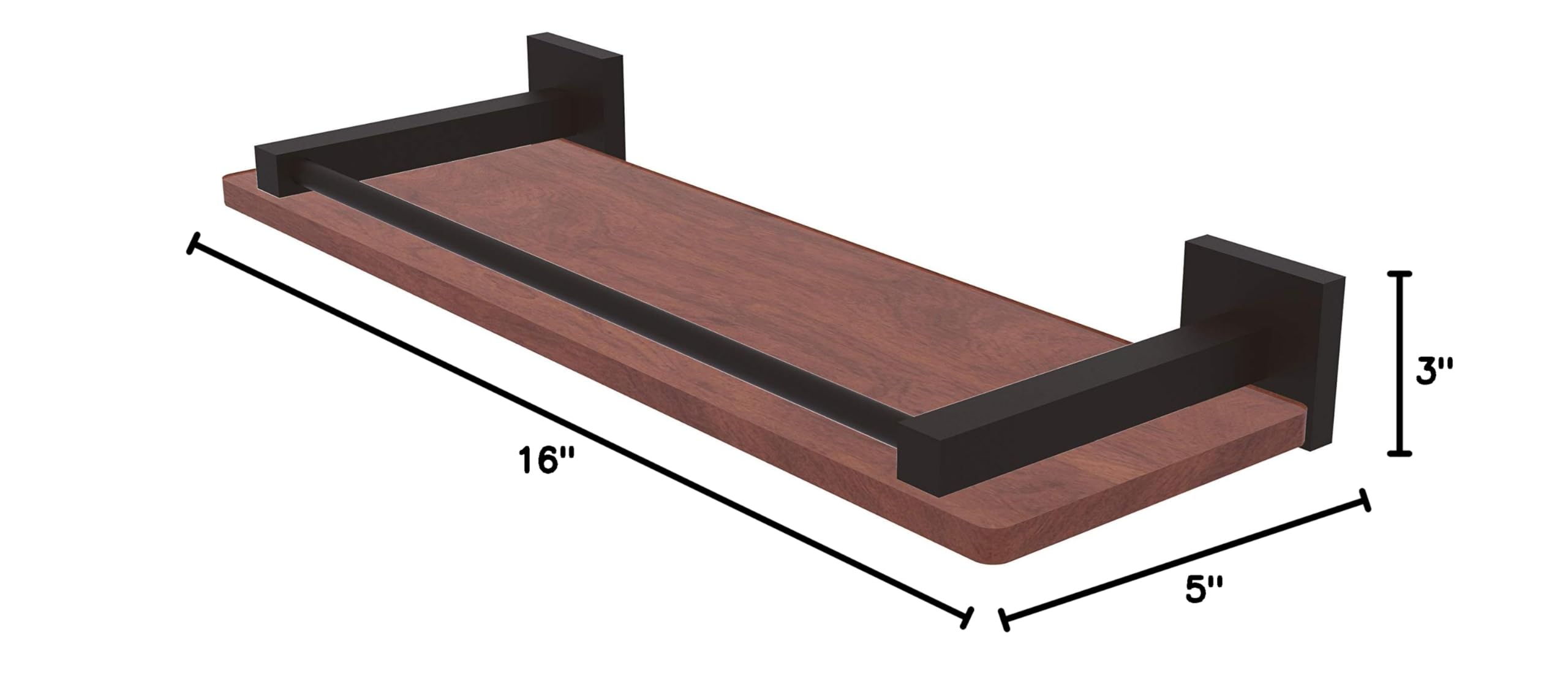 Allied Brass MT-1-16-GAL-IRW Montero Collection 16 Inch Solid IPE Ironwood Gallery Rail Wood Shelf in Oil Rubbed Bronze - Perfect for Bathroom Towel Bars, Kitchen Shelving & Rustic Home Decor