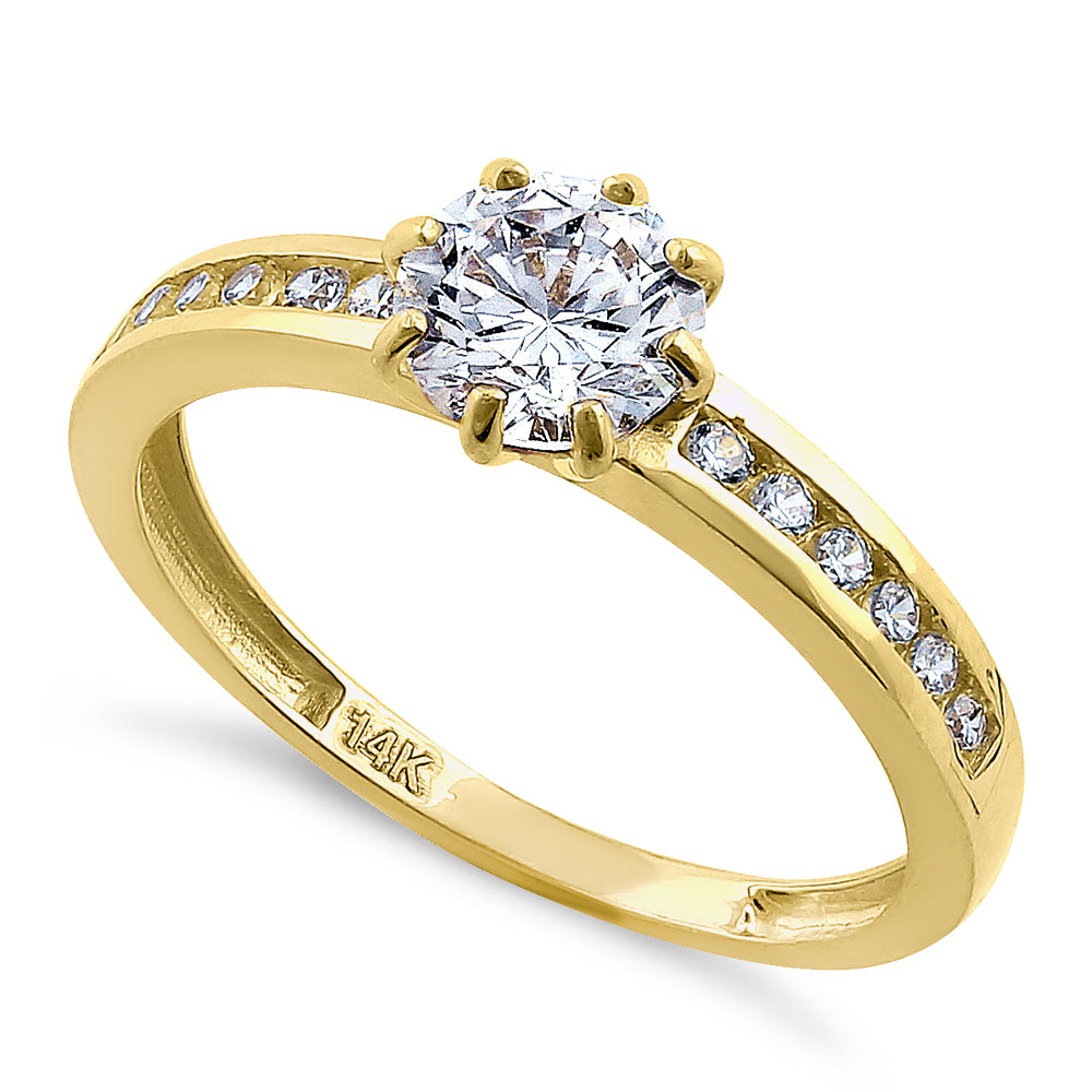 14K Solid Yellow Gold Round Cut Cubic Zirconia Engagement Ring for Women - Perfect for Proposals, Anniversaries & Special Occasions
