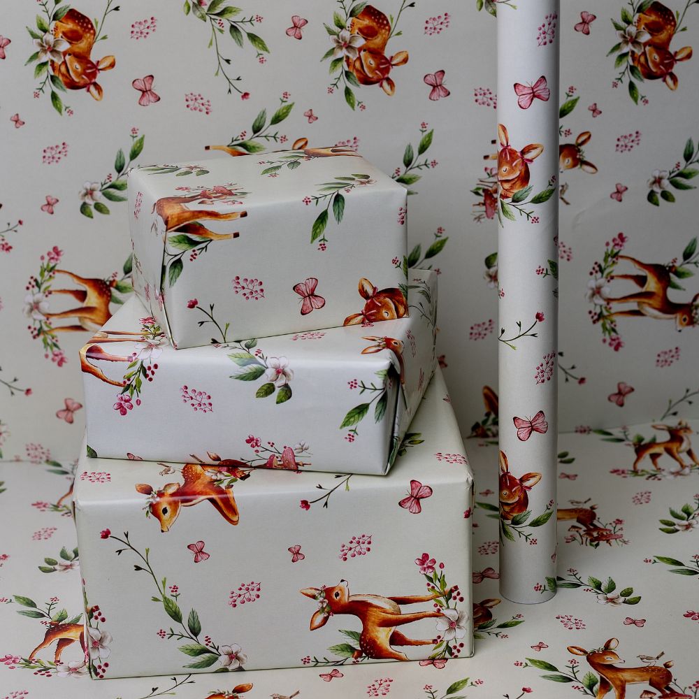 Premium Ivory Baby Deer Wrapping Paper - Elegant Holiday Gift Wrap Set (20 or 40 Sheets) for Christmas Presents, Baby Showers & Birthday Gifts