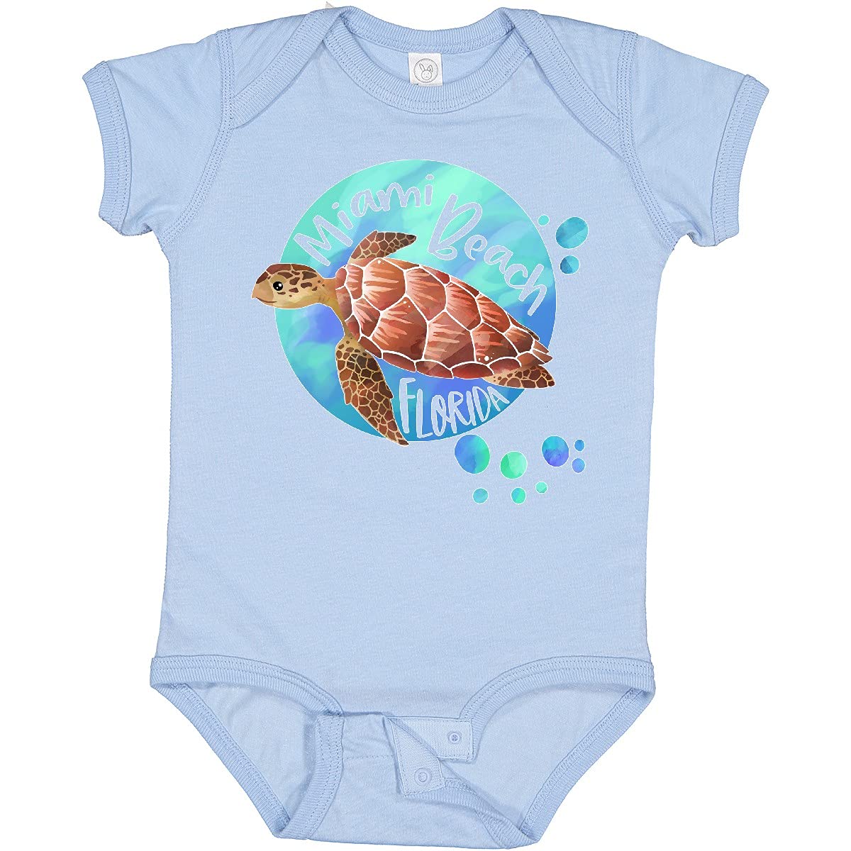 Inktastic Miami Beach Florida Swimming Sea Turtle with Bubbles Baby Bodysuit - Cute Infant Onesie for Beach Vacation, Pool Party & Summer Outfits