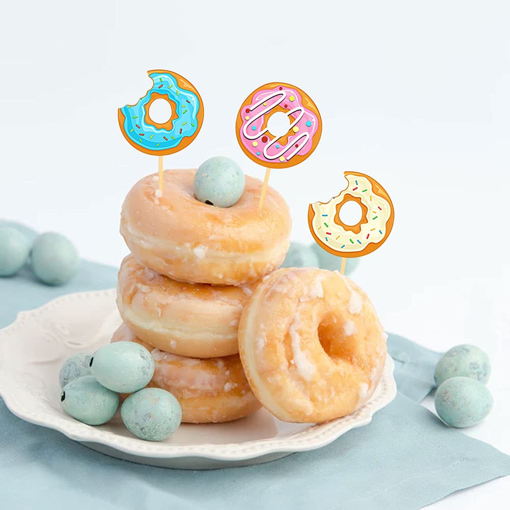 24 Pcs Donut Cupcake Toppers - Sweet Theme Cake Decorations for Kids Birthday Parties, Baby Showers & Celebrations - Perfect for Dessert Table Decor, Party Favors & DIY Baking Projects