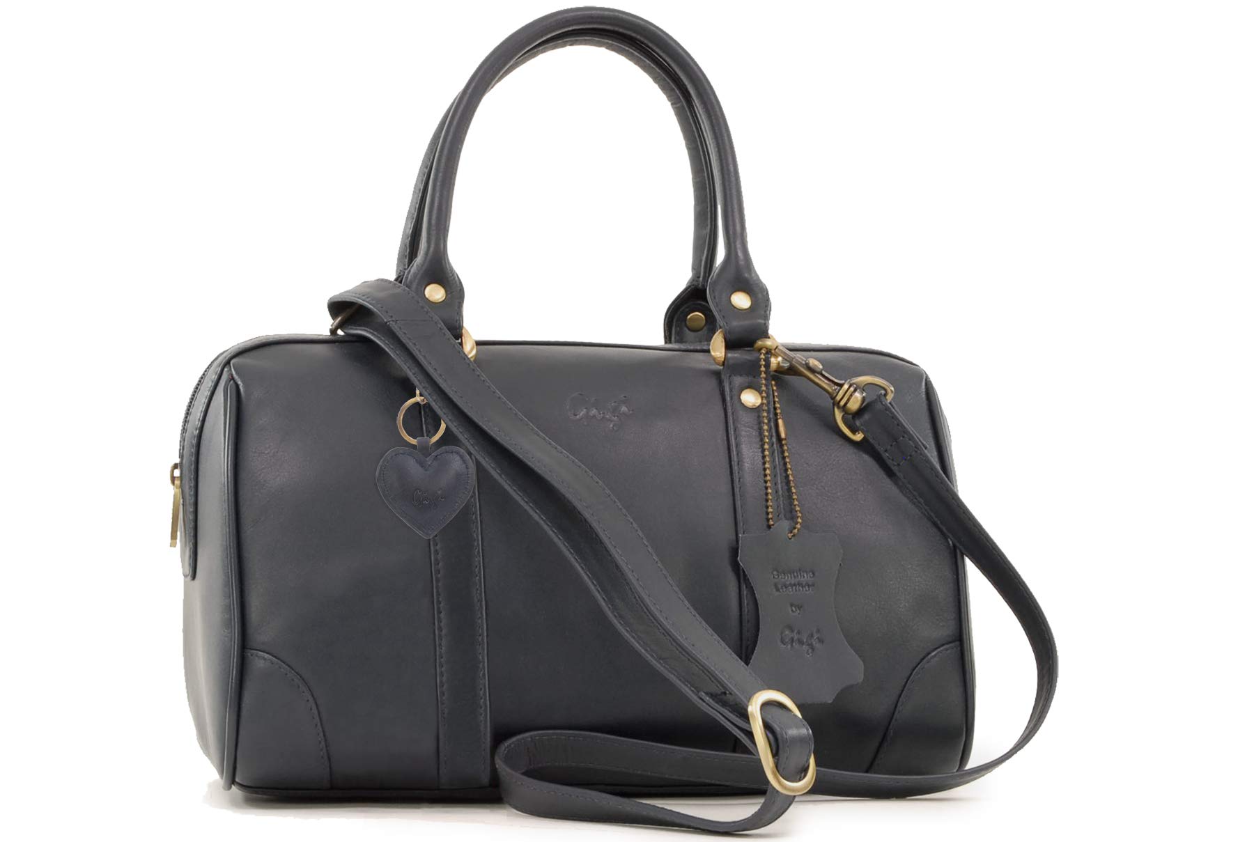 Gigi Women's Leather Top Handle Bag - Medium Ladies Handbag with Detachable Crossbody Strap & Heart Keychain Charm - Othello 5067 - Perfect for Work, Travel, and Everyday Use