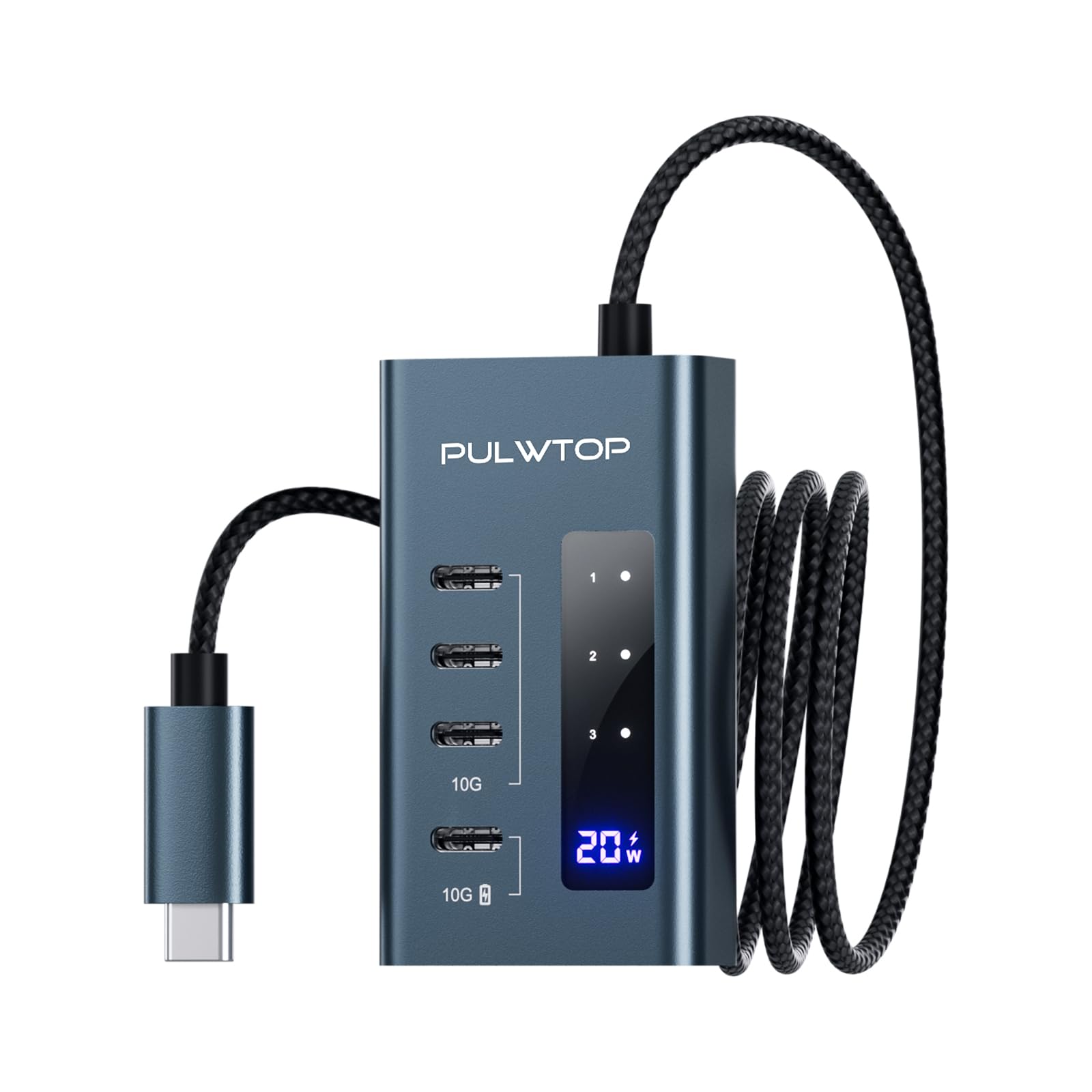 PULWTOP 4-in-1 USB C Hub with 24W UK Plug Adapter - 20W Charging Port & 3x 10Gbps USB C Gen2 Ports - Compatible with MacBook Pro/Air, iMac, iPad - Perfect for Home Office, Travel & Multi-Device Charging
