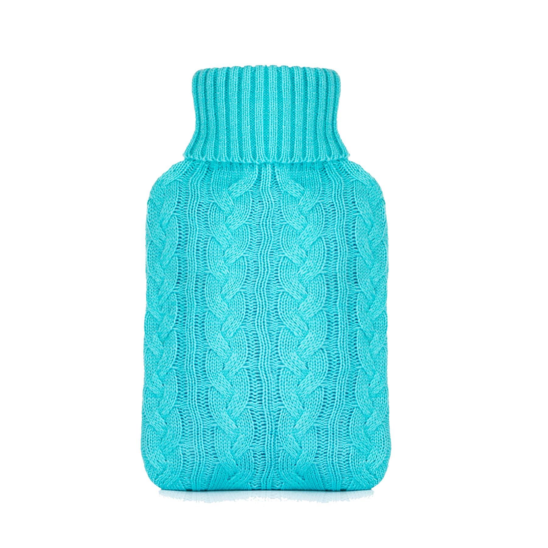 2L Transparent Blue Hot Water Bottle with Knitted Cover - Long-Lasting Warmth for Winter, Period Pain Relief & Bed Warming - Perfect for Home, Office & Travel Use