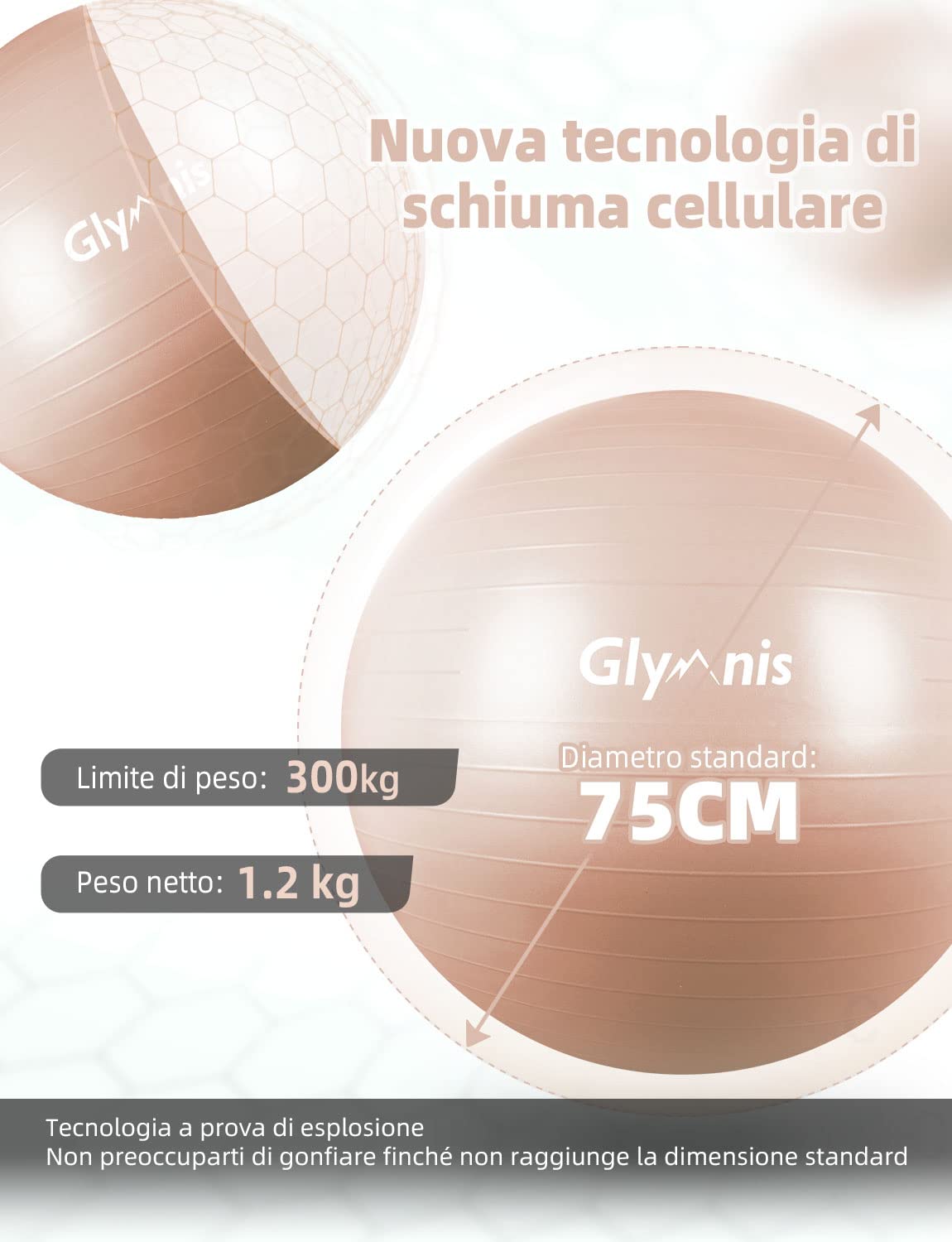 Glymnis Non-Slip Exercise Ball for Adults - Anti-Burst Fitness & Gym Ball for Yoga, Pilates, and Home Workouts