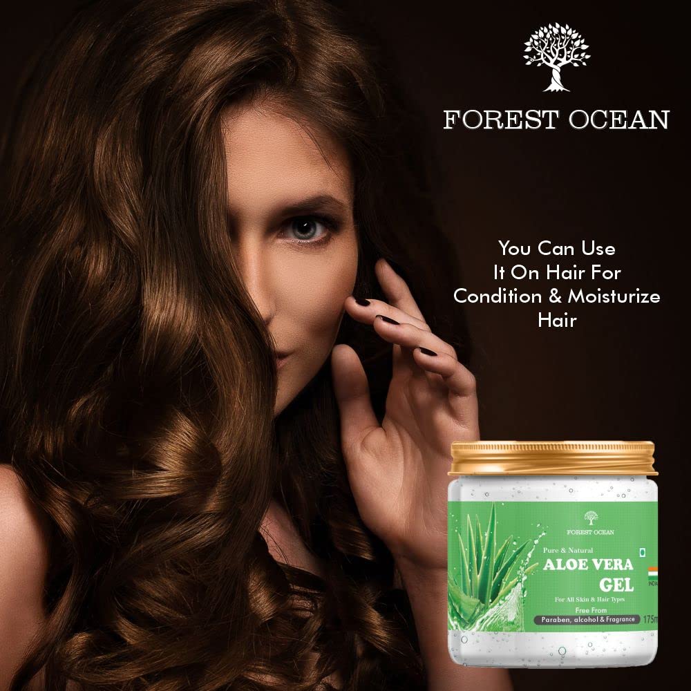 Forest Ocean Aloe Vera Gel - Multipurpose Beauty Gel for Skin & Hair Care with Vitamin E & Natural Emollients (175ml, Paraben Free) | Perfect for Sunburn Relief, Moisturizing Dry Skin & Hair Conditioning