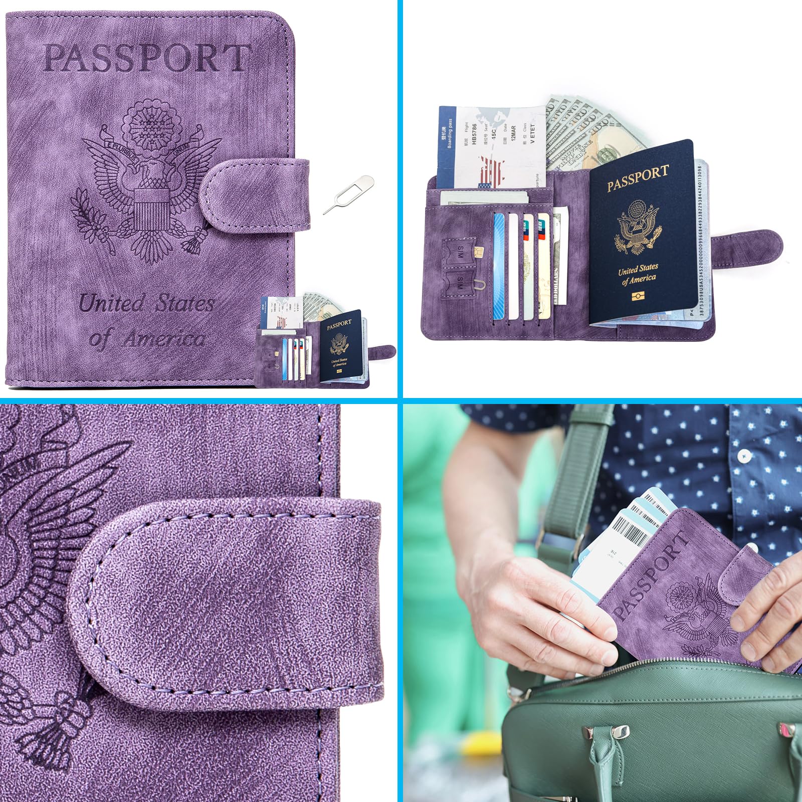 Premium RFID Blocking Passport Holder & Travel Wallet - Secure Leather Passport Cover for Women & Men - Violet (WT002) - Perfect for Airports, Cruises & International Travel