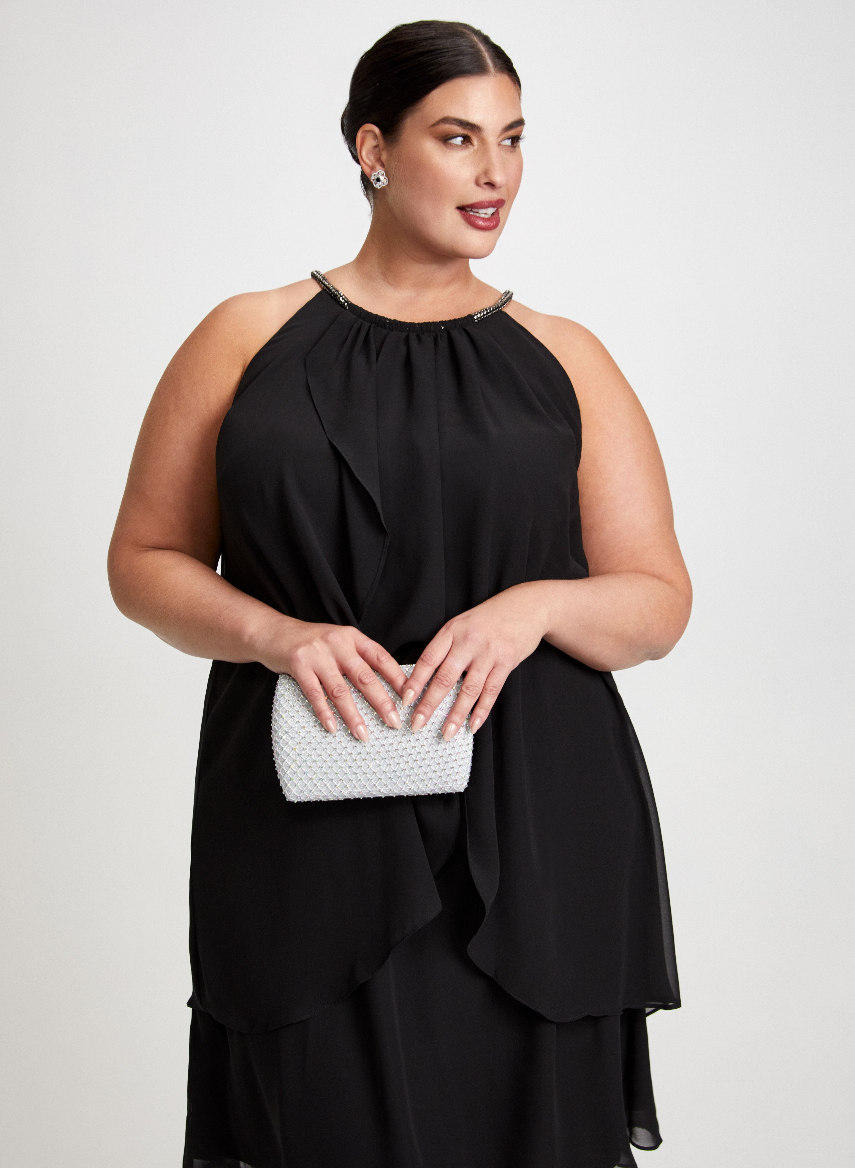 Elegant Beaded Halter Neck Chiffon Dress for Women - Summer Party, Wedding Guest & Formal Occasions