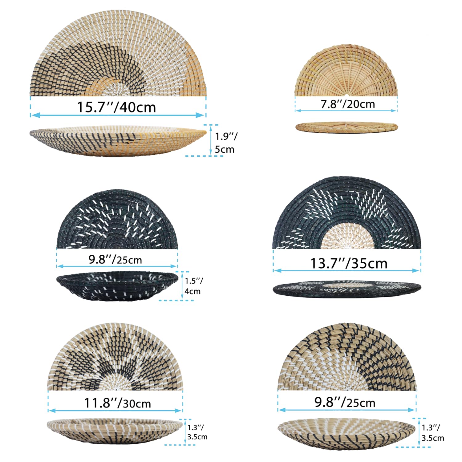 9-Piece Boho Wall Basket Decor Set - 100% Natural Seagrass & Wicker Wall Hanging Decor - Handmade Woven Wall Baskets from Vietnam - Rustic Home Decor for Living Room, Bedroom & Boho Style Interior Design
