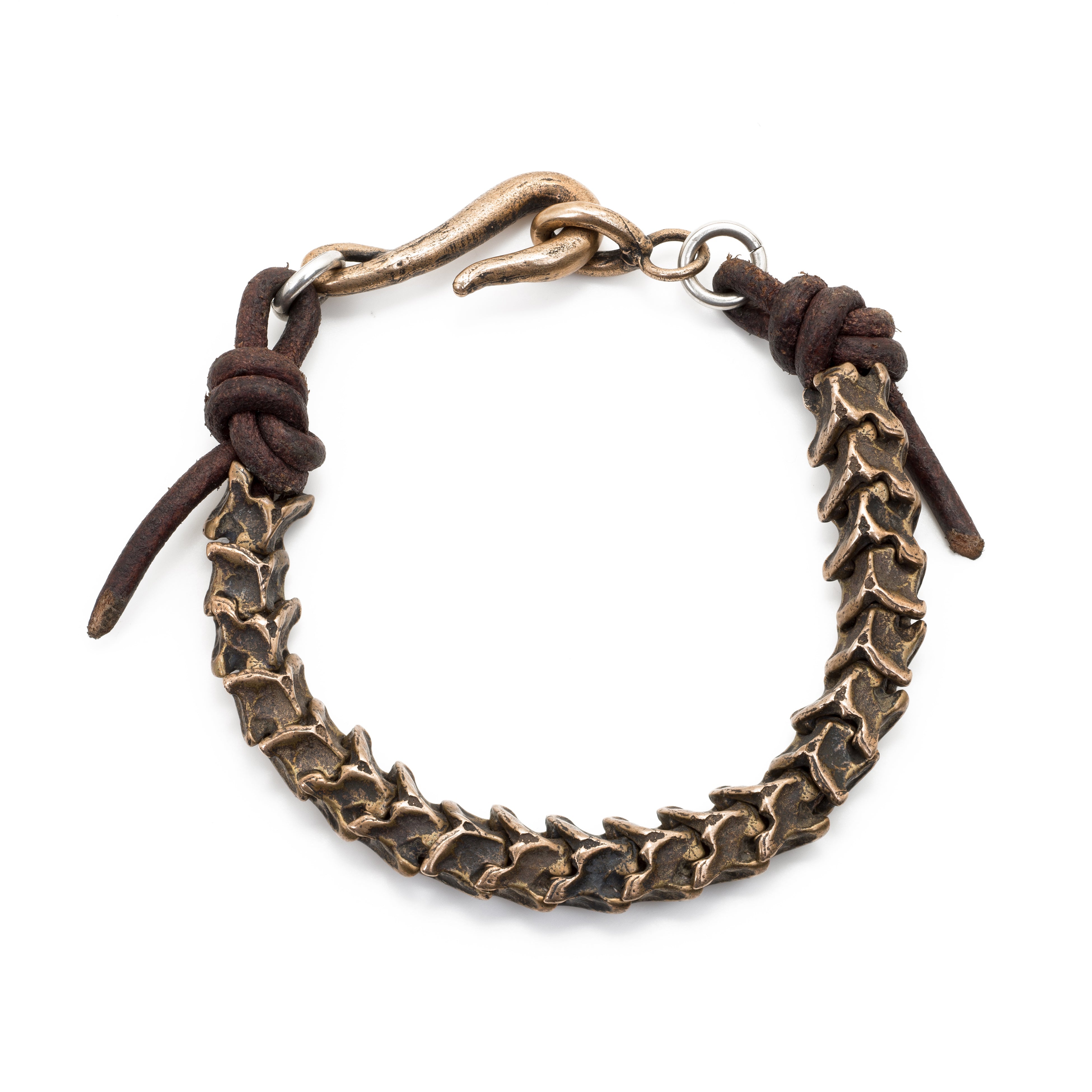 Bronze Vertebrae Leather Bracelet for Men & Women - Handmade Adjustable Wrap Bracelet - Boho Hippie Style Jewelry Gift for Yoga, Meditation & Spiritual Healing