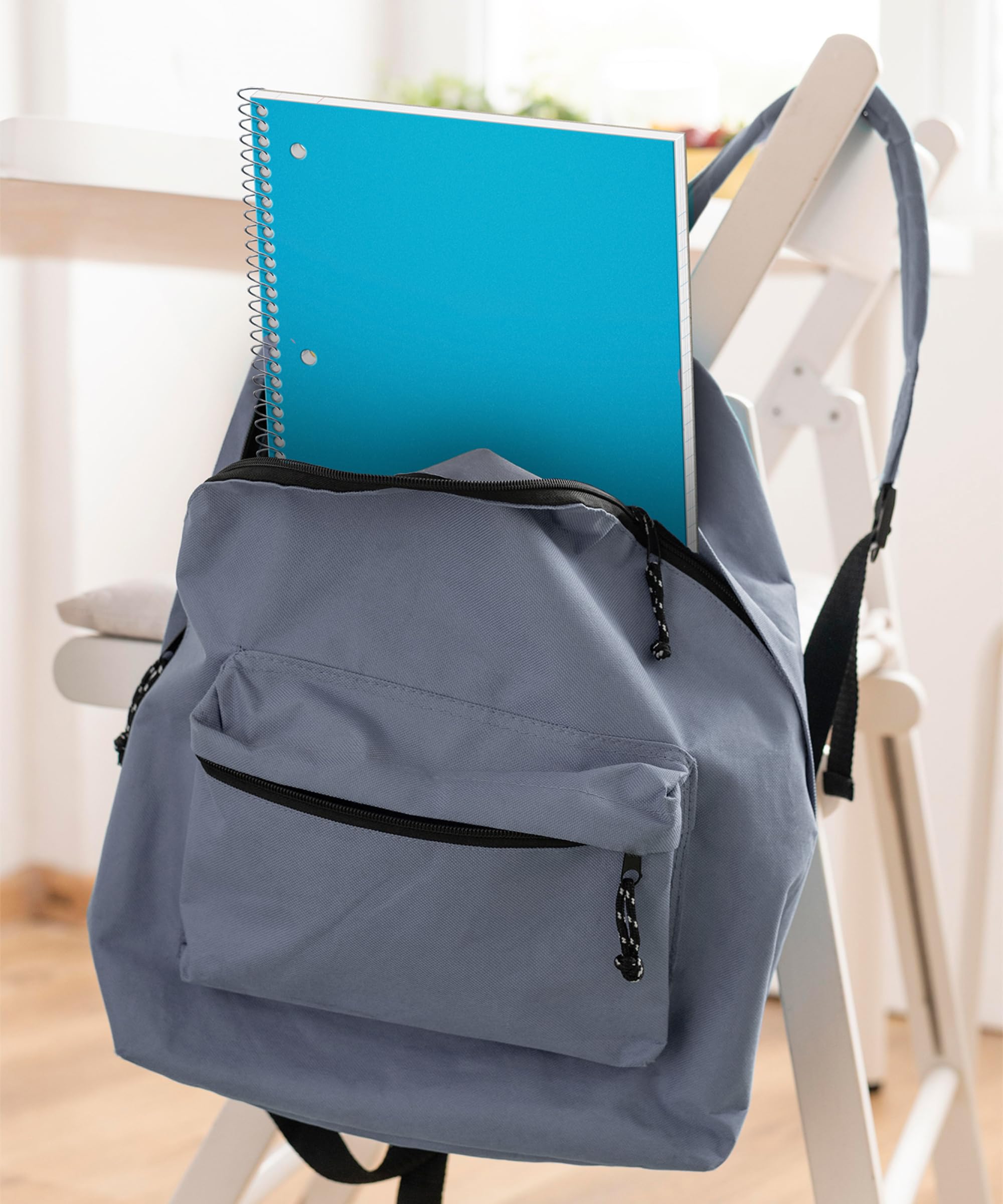 Dunwell 3-Subject Spiral Notebook - Blue Plastic Cover, 150 Sheets (300 Pages) Wide Ruled 8x10.5 Inch, 3-Hole Punched Perforated Pages with 3 Divider Pockets - Perfect for School, Office & College Note Taking