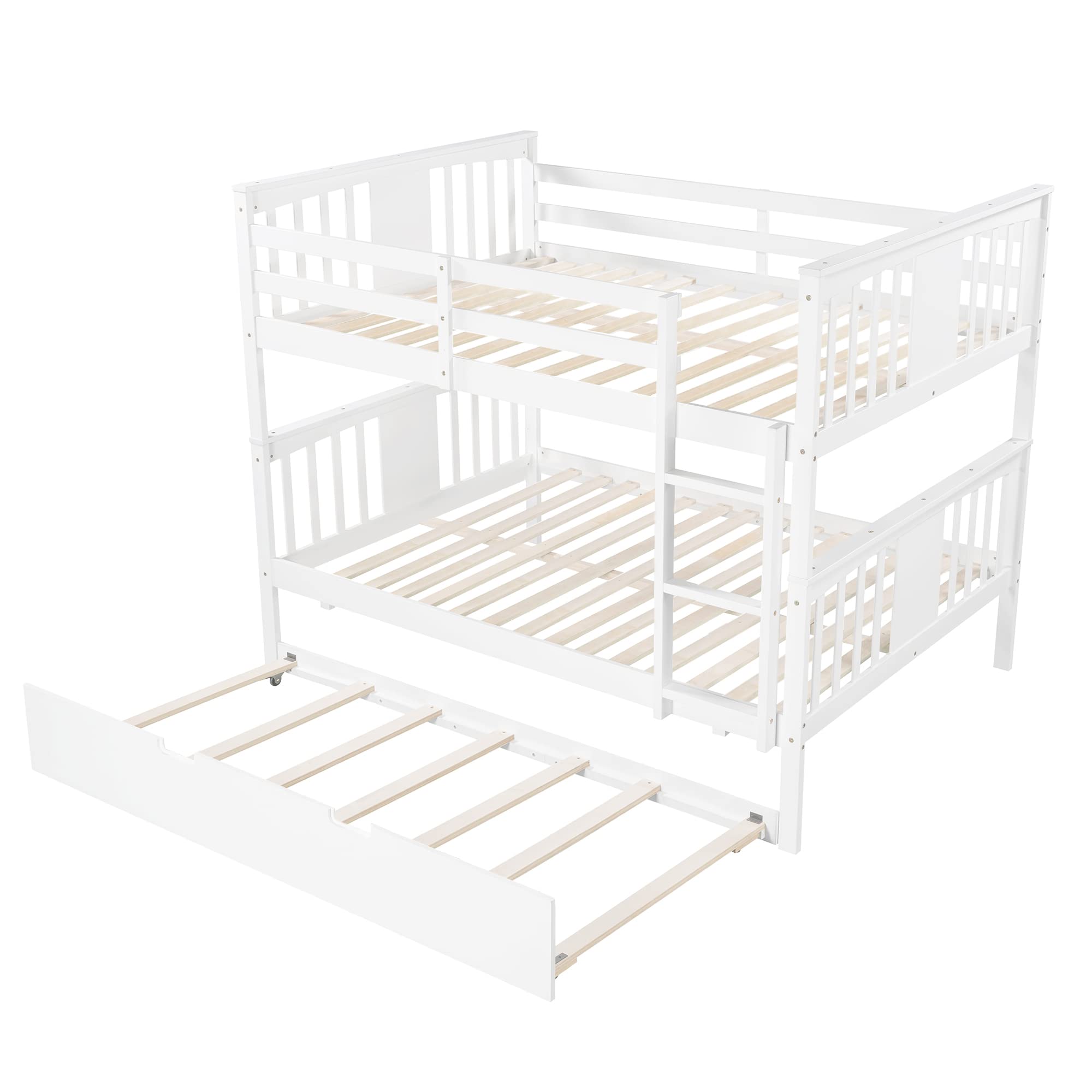 Harper & Bright Designs Full Over Full Bunk Bed with Trundle - Solid Wood Bunk Bed Frame with Ladder - Space-Saving Kids Bedroom Furniture (White) - Perfect for Shared Kids Rooms, Guest Rooms & Small Spaces