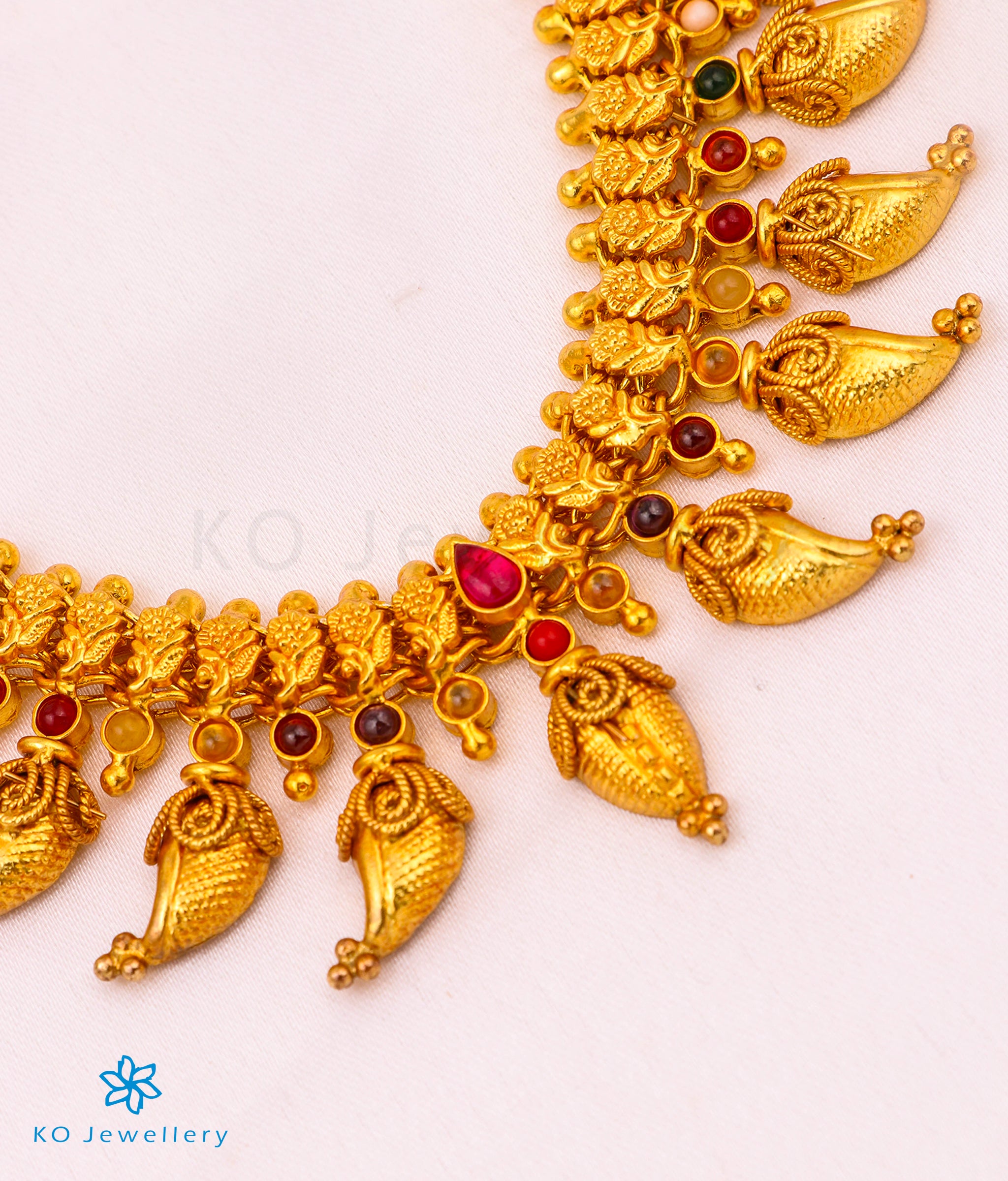 Ananya Sterling Silver Navratna Mango Necklace & Waist Chain - Elegant Indian Jewelry for Weddings, Festivals & Ethnic Fashion