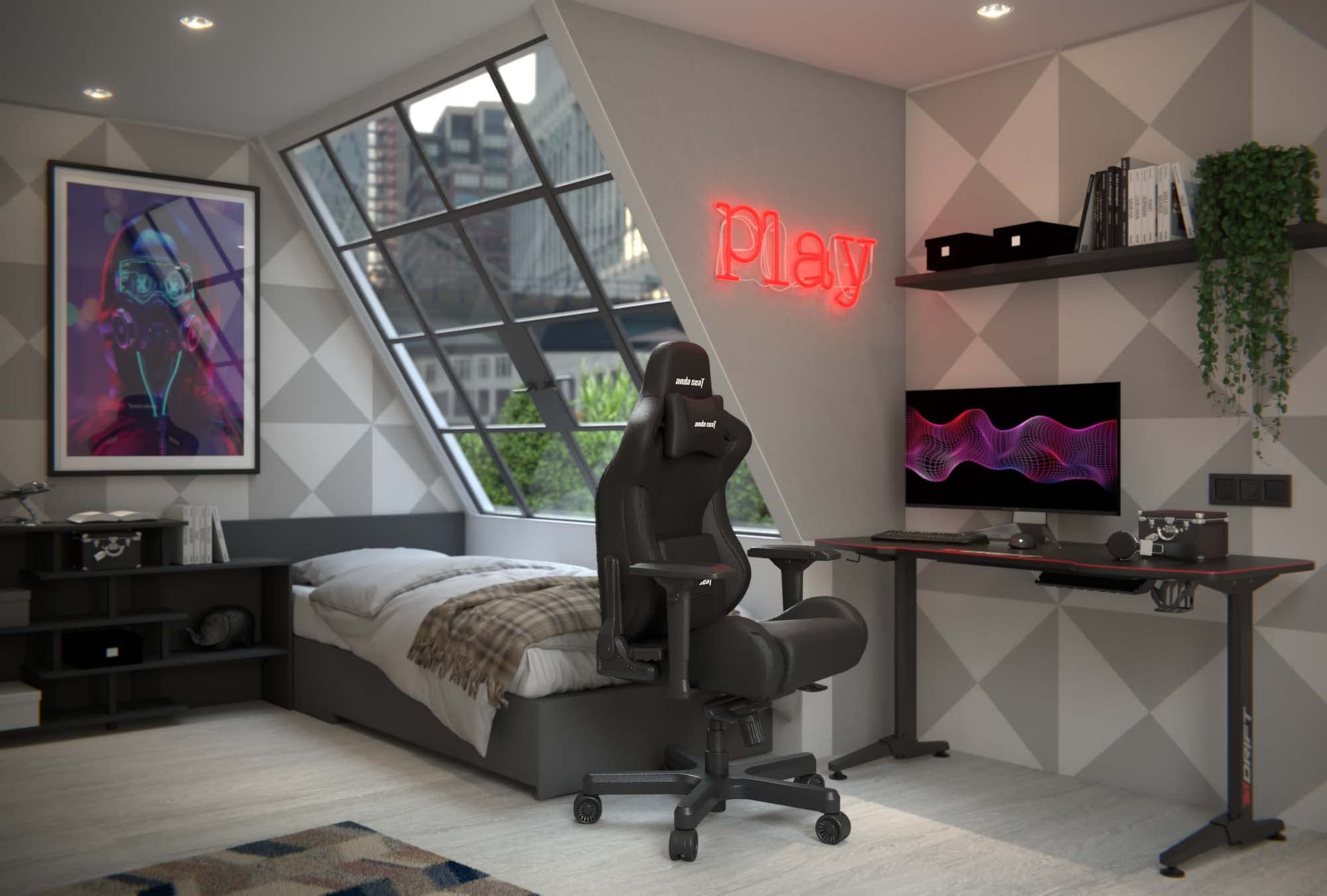 Anda Seat Kaiser 2 Black PVC Leather Gaming Chair - XL Premium Ergonomic Office & Gaming Chair for Adults, Heavy Duty Computer Desk Seat with Memory Foam Lumbar Support & Neck Pillow - Perfect for Esports, Streaming & Long Work Sessions