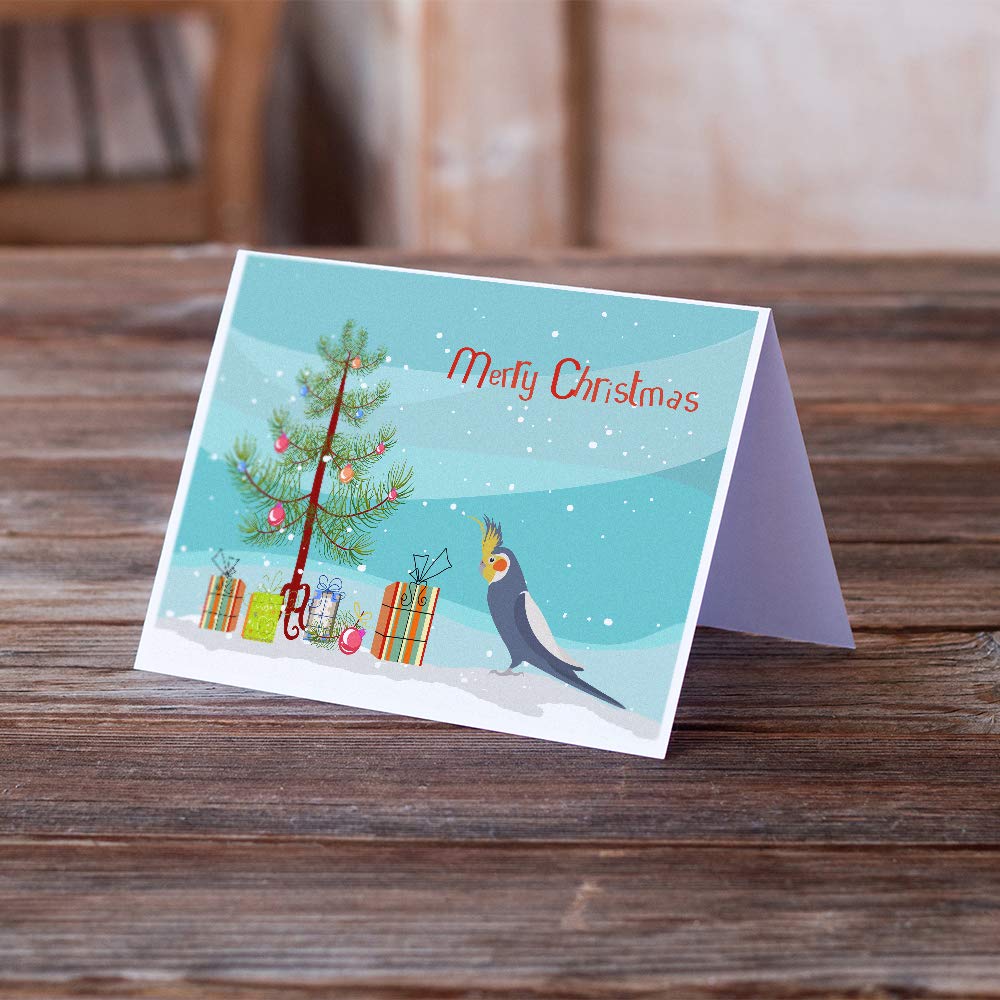Cockatiel Merry Christmas Greeting Cards - Pack of 8 Blank A7 (5x7) Note Cards with Envelopes | Whimsical Bird Holiday Stationery for Christmas Wishes, Party Invitations & Festive Correspondence