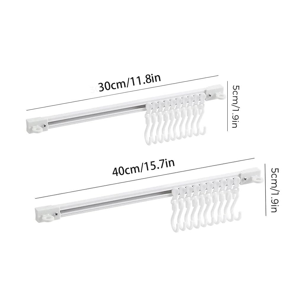 10-Pack Multifunctional Slide Rail Hooks - No Drill Adhesive Wall Hooks for Kitchen, Bathroom & Bedroom - Space Saving Utensil Rack (30cm/11.8in) - Perfect for Organizing Sponges, Towels & Cooking Tools