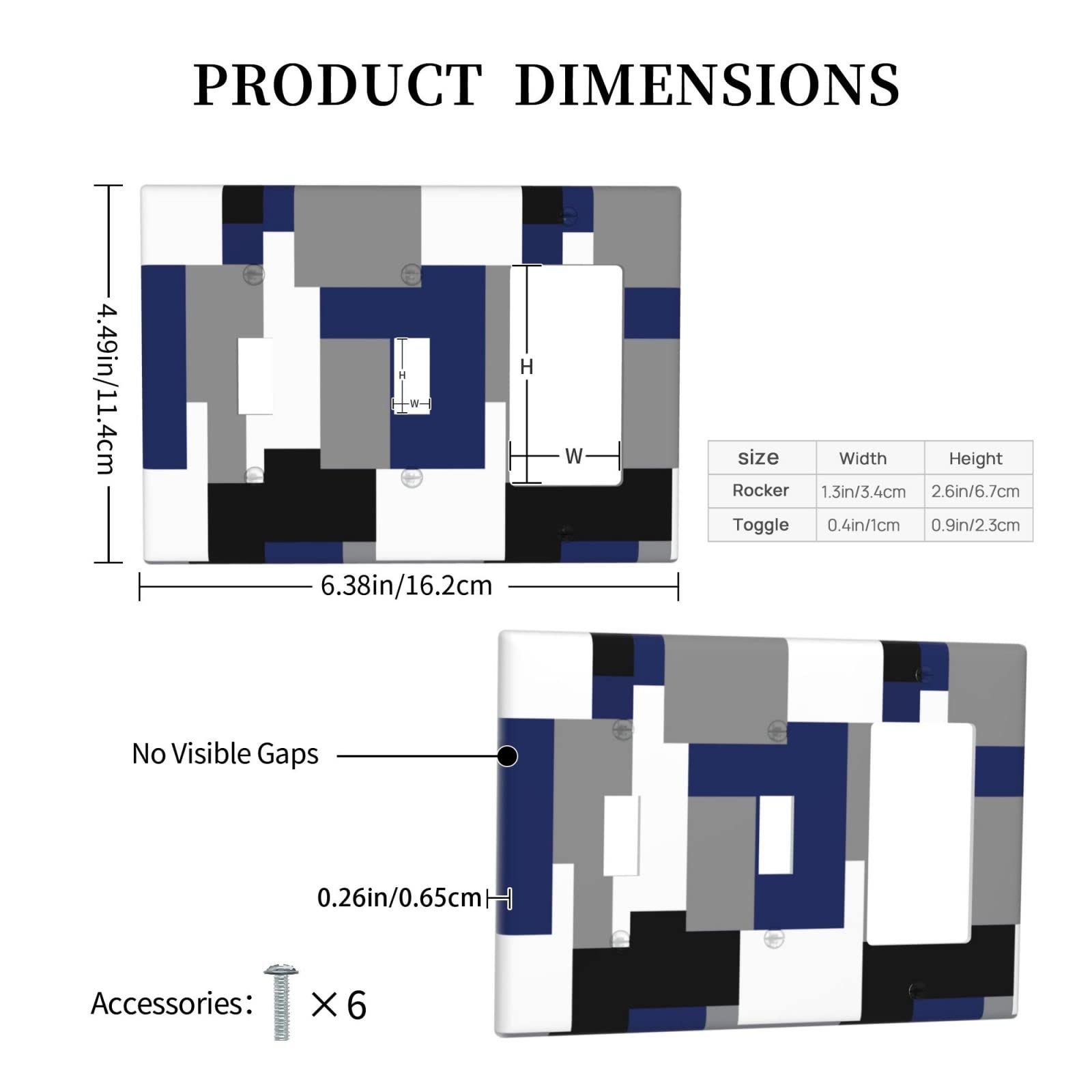 Abstract Blue Gray Light Switch Cover - 3 Gang Double Toggle Rocker Wall Plate (4.5