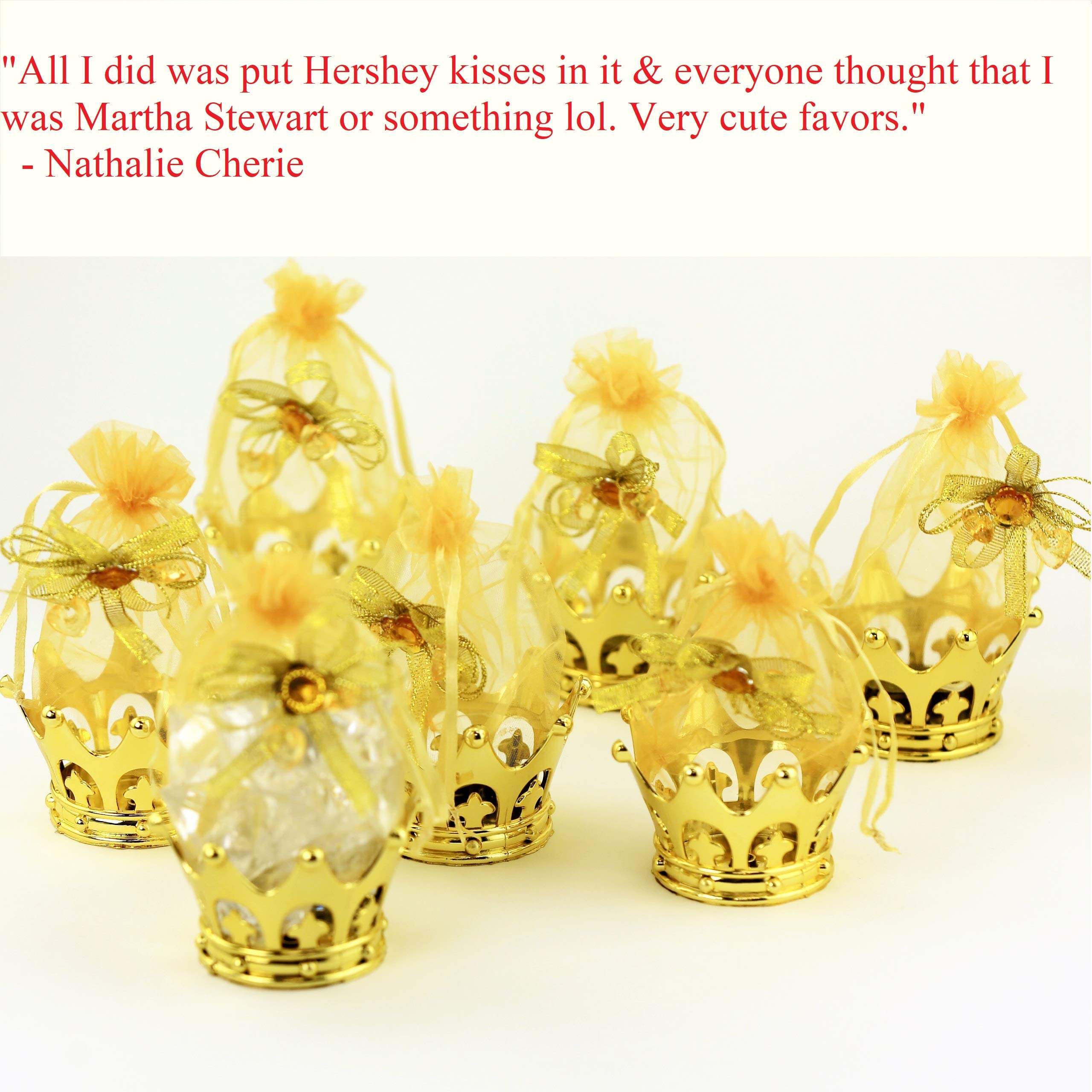 JC Hummingbird 48-Piece Gold Crown Fillable Pouches - Perfect for Candies, Table Decorations, Party Favors, Baby Showers & Keepsakes | Elegant Wedding, Birthday, Bridal Shower & Holiday Party Decor