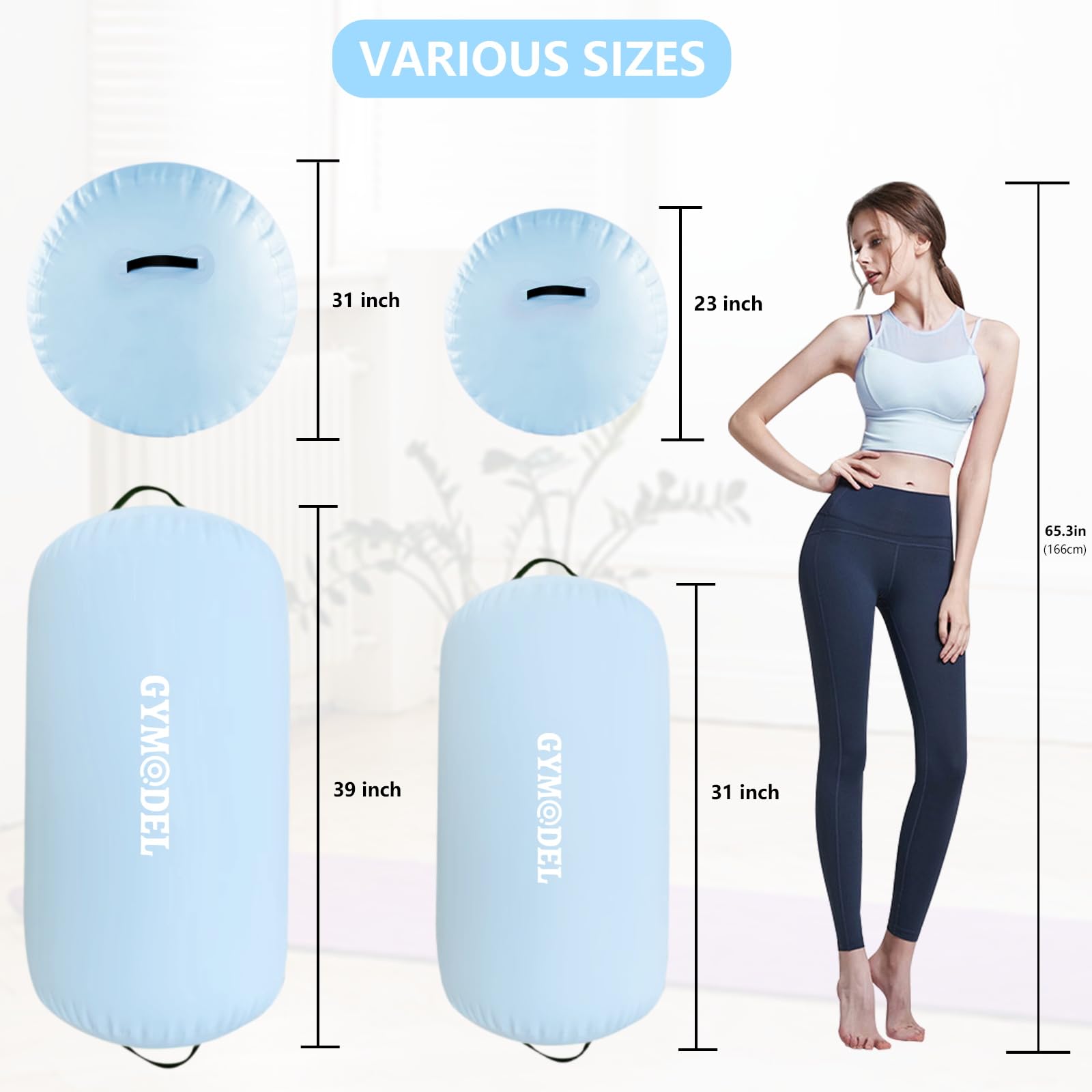Inflatable Gymnastics Air Roller Barrel - Tumbling Training Mat for Back Handspring, Cheerleading & Yoga | Portable Home & Outdoor Use with Pump Included | Perfect for Gymnasts, Cheerleaders & Fitness Enthusiasts