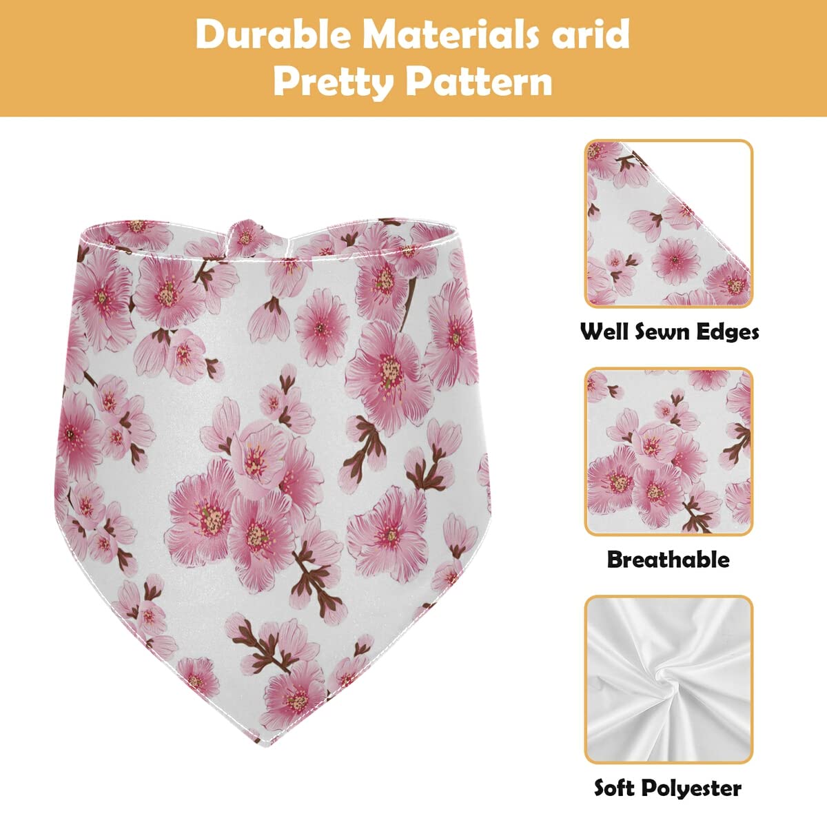 Cherry Blossom Pink Triangle Dog Bandana - Soft Pet Neckerchief for Large Breed Dogs, Adjustable & Stylish Pet Accessory for Walks, Photos & Special Occasions