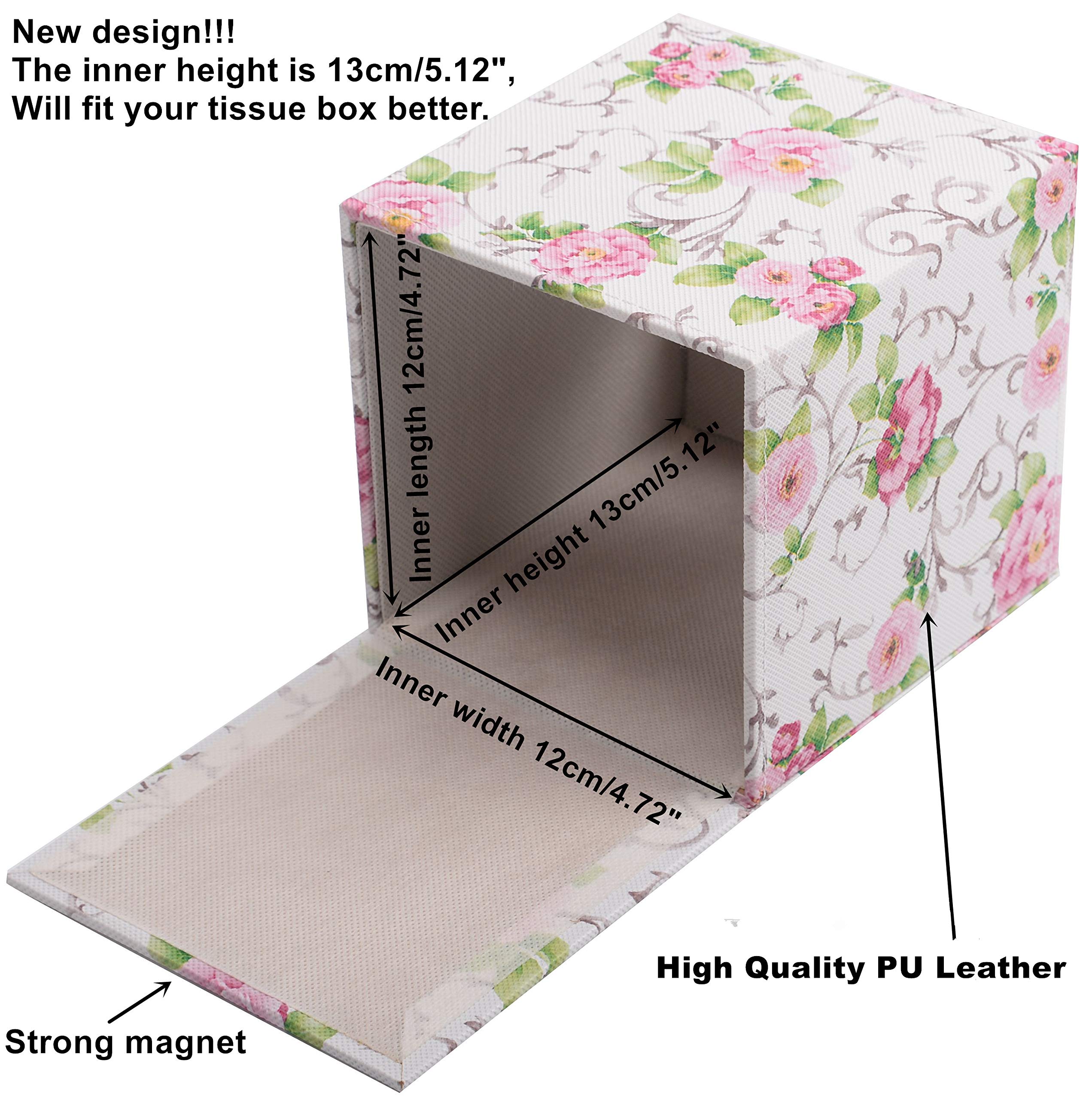Elegant Floral PU Leather Tissue Box Cover - Square Home Decor with Pink Flower Design | Perfect for Living Room, Bedroom, and Bathroom Organization