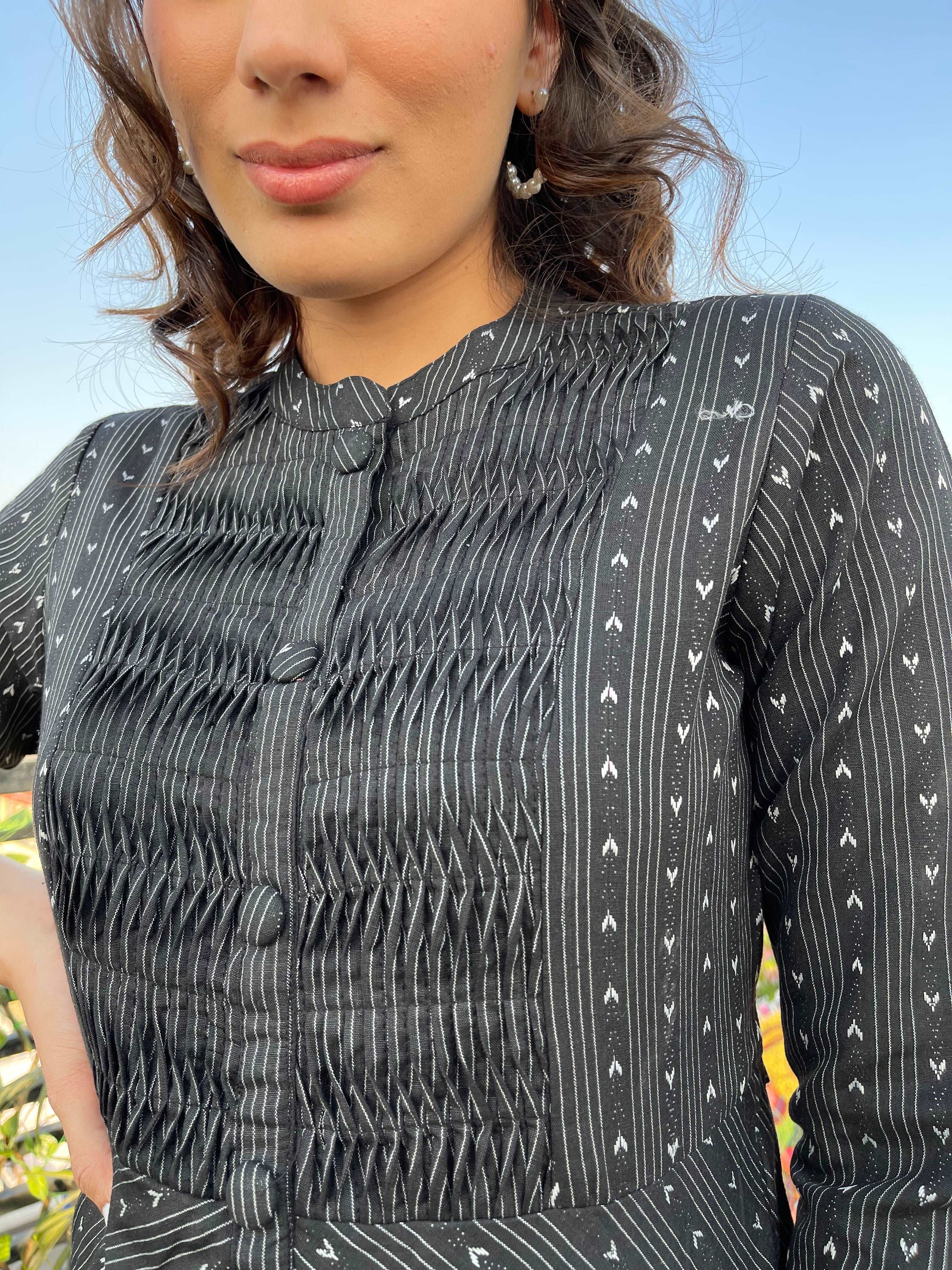 Elegant Black Cotton A-Line Dress for Women - Casual & Party Wear - Perfect for Office, Date Night & Special Occasions