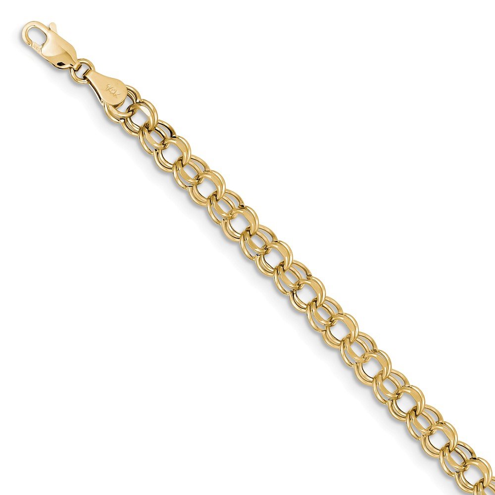 10K Solid Gold Hollow Double Link Charm Bracelet - 7 Inch, 5.5mm Width | Perfect for Everyday Wear, Gifts & Special Occasions