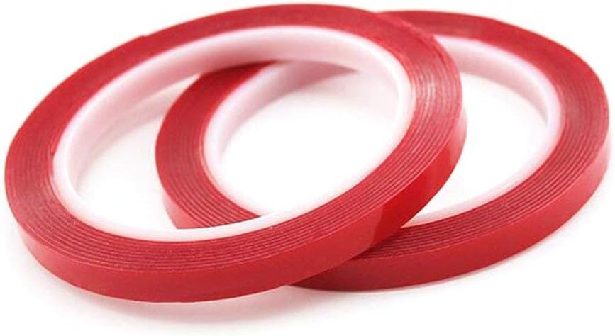 2 Rolls 3/4 Inch Width 20FT Red Double Sided Tape for Press on Nails - Strong Adhesive Sticky Nail Tapes, Waterproof Removable No Residue Clear Mounting Tape for Salon Nail Tips - Perfect for DIY Nail Art, False Nail Application & Nail Salon Use