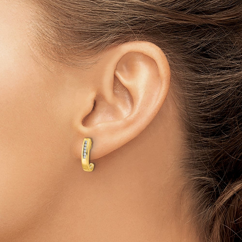 14K Gold Diamond J Hoop Post Earrings for Women - EM5492 010 YA - Elegant Everyday & Special Occasion Jewelry Gift