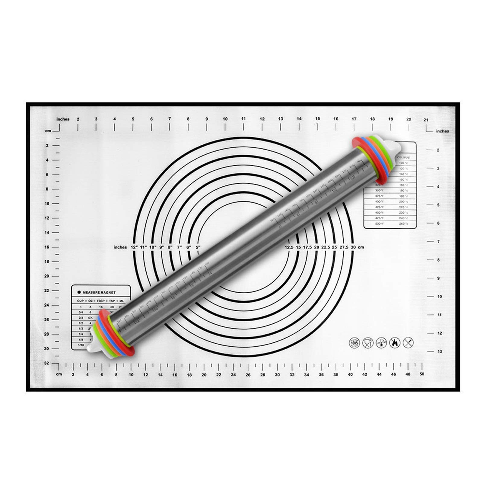 WUCHENG Adjustable Stainless Steel Rolling Pin with 4 Removable Thickness Rings - Perfect for Pizza, Pastry, Pie Dough & Baking - Ideal for Home Bakers & Professional Kitchens